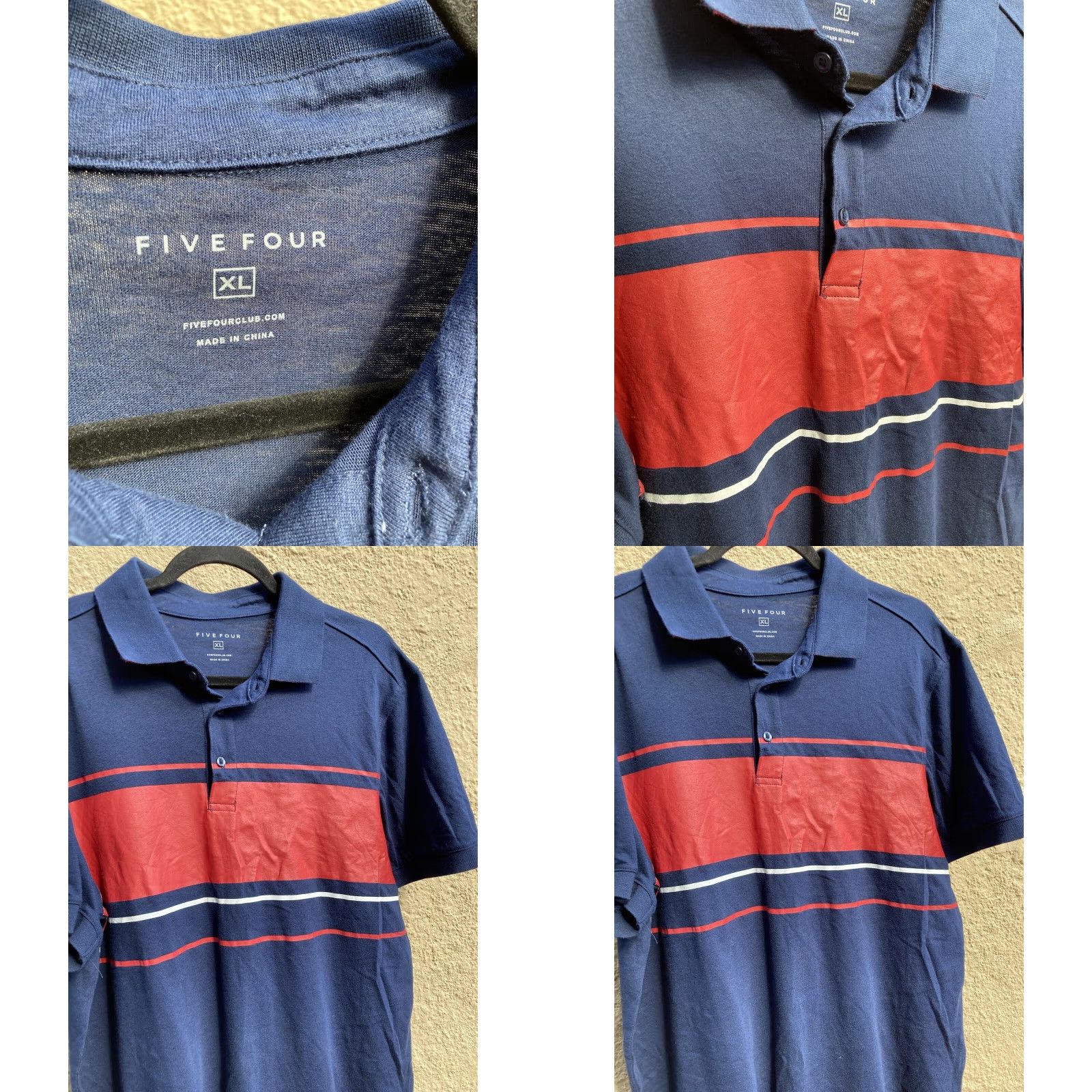 Vintage Five Four Navy Blue Striped Golf Polo XL Cotton Button Stretch Light City Shirt Men Size US XL / EU 56 / 4 - 7 Thumbnail