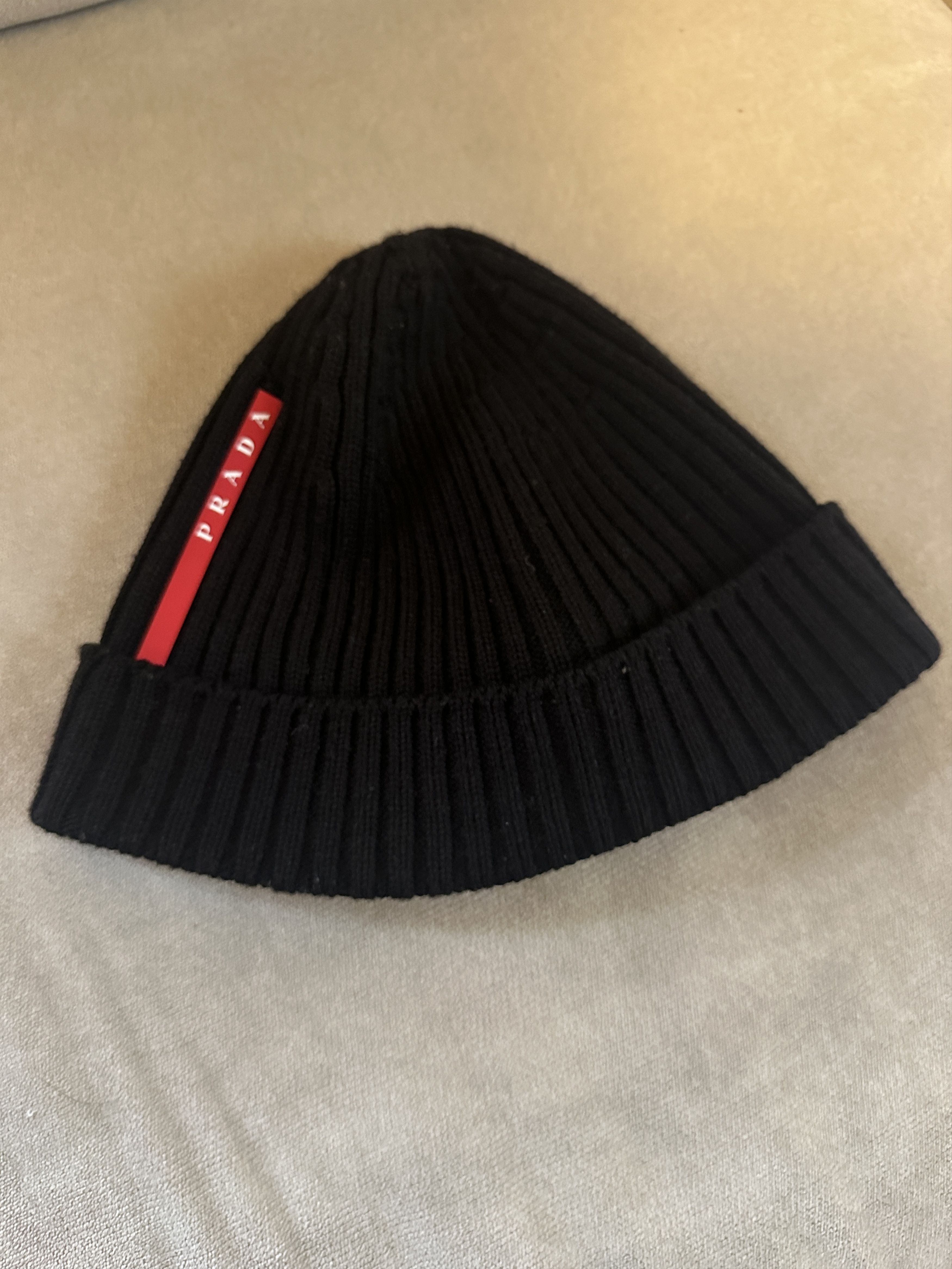 image of Prada Wool Beanie in Black, Men's