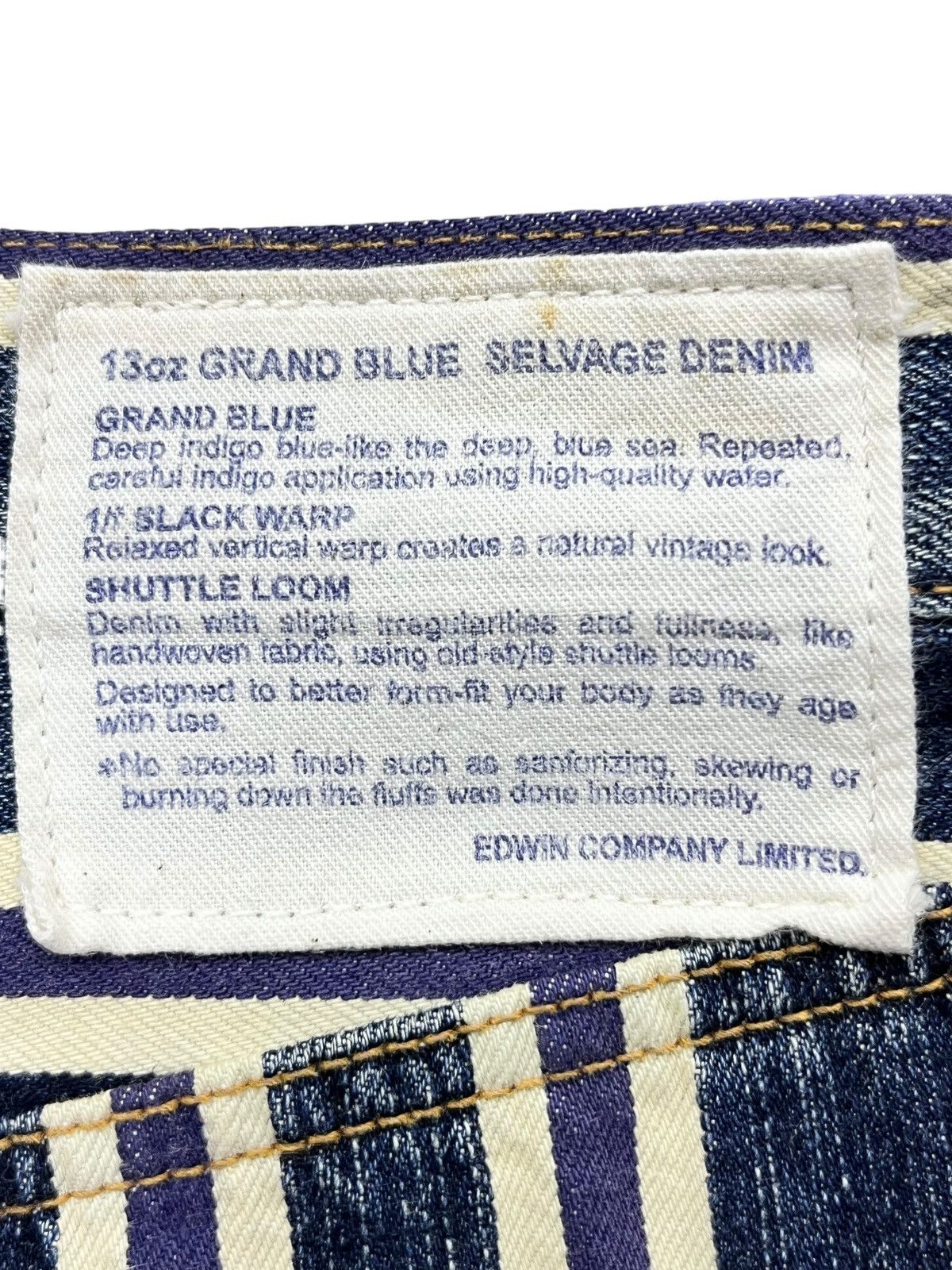 Edwin RARE🔥Vintage EDWIN 13oz GRAND BLUE SELVEDGE DENIIM JAPAN Size US 30 / EU 46 - 16 Thumbnail