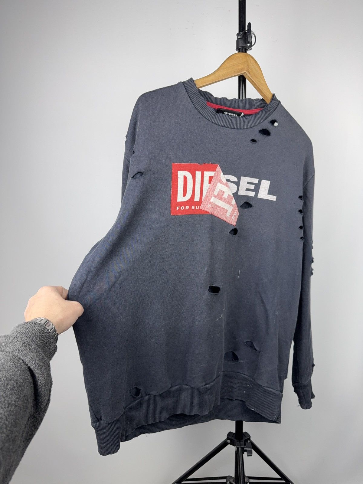 Diesel Diesel Big Logo Distressed Logo Destroyed Grunge Sweatshirt Size US M / EU 48-50 / 2 - 6 Thumbnail