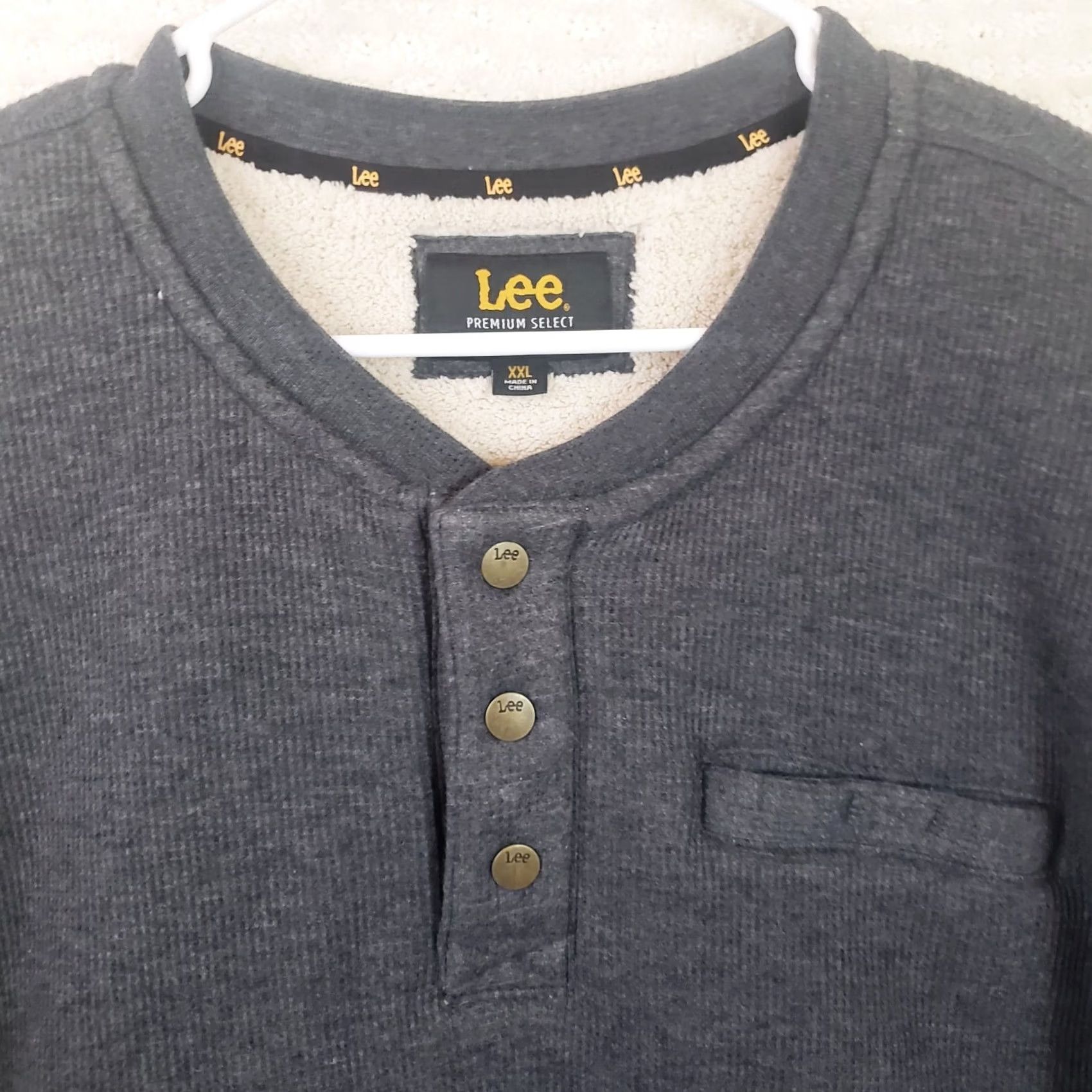 Lee Lee Men’s XXL Sweater Sherpa Lined Henley Gray Thermal Outdoor Warm Workwear Casual Knit Shirt Jumper 2XL Regular Mens Size US XXL / EU 58 / 5 - 4 Thumbnail
