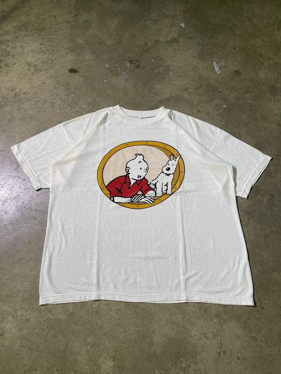 Vintage 90s Vintage "Tintin & Milu" Cream Single Stitch Tshirt Size US L / EU 52-54 / 3 - 1 Thumbnail