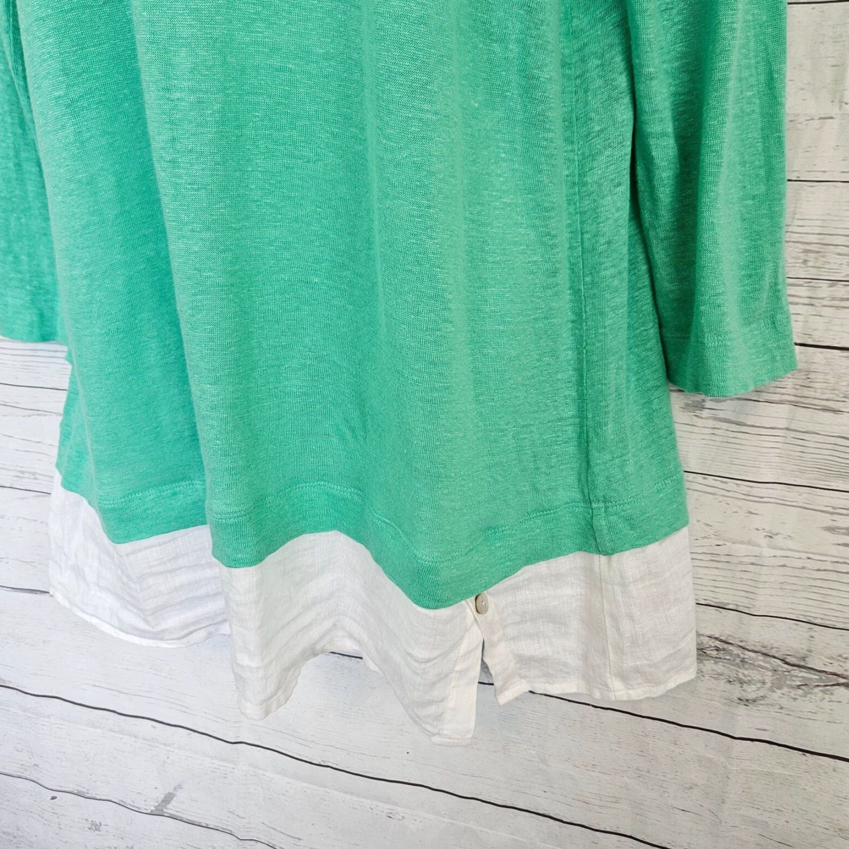 J. Jill VINTAGE J Jill Love Linen Blouse Tall L Green White Long Sleeve Womens Size L / US 10 / IT 46 - 3 Thumbnail
