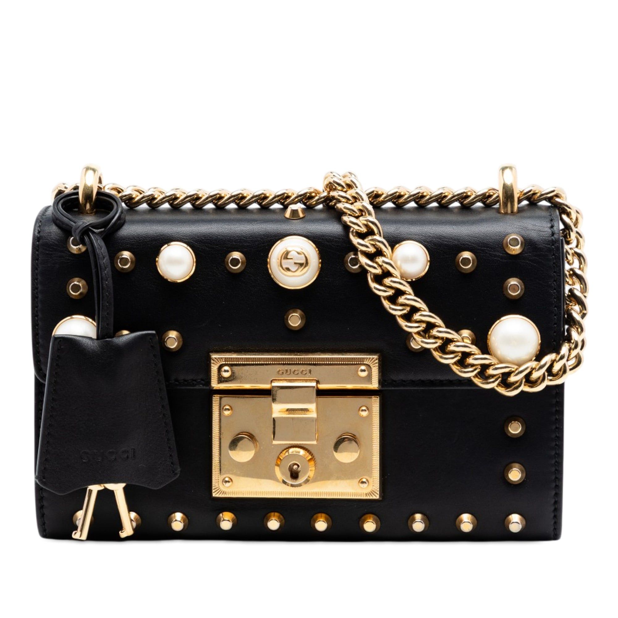 Gucci Small Pearl Studded Leather Padlock Crossbody Size ONE SIZE - 1 Thumbnail