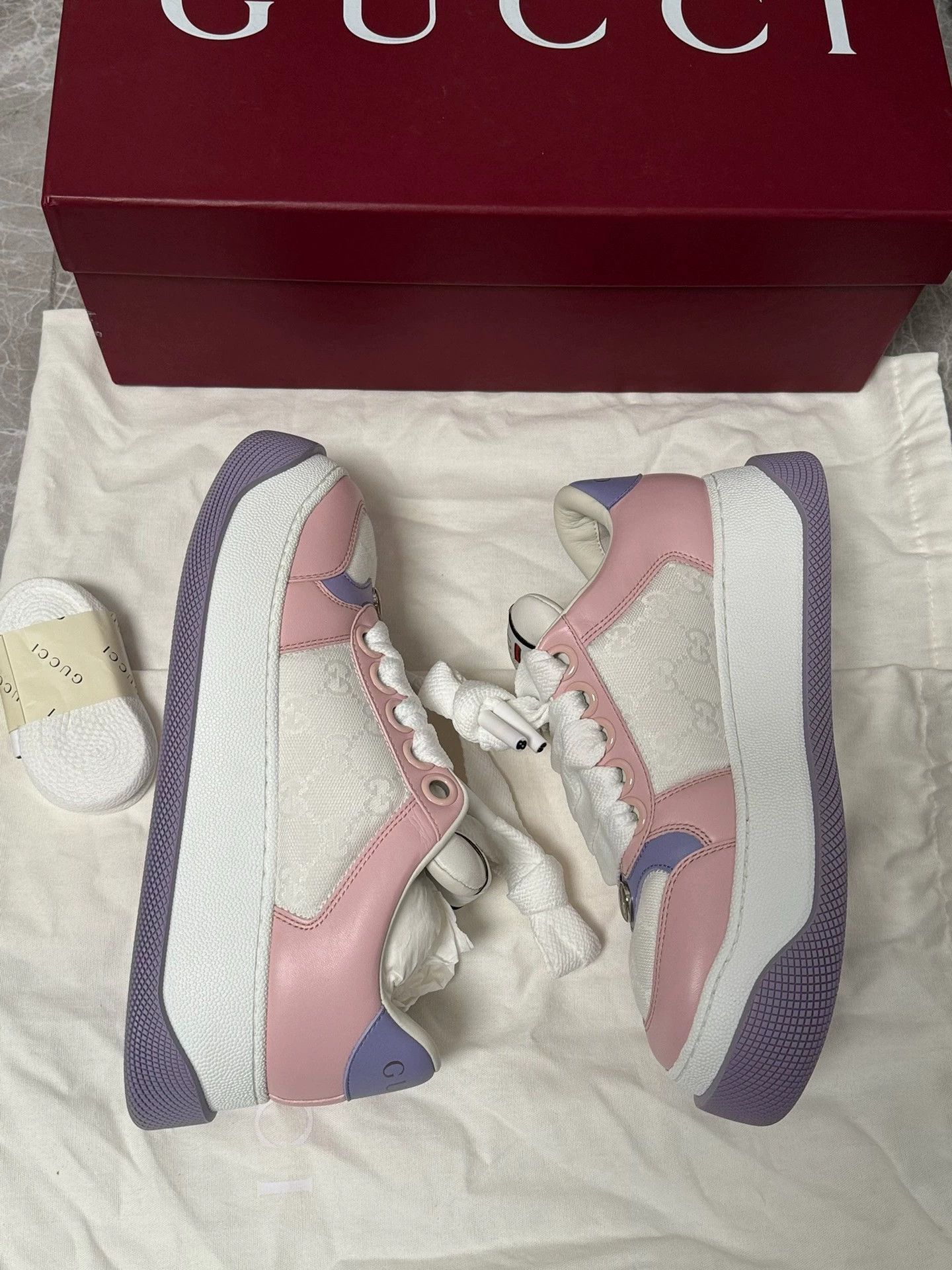 Gucci Gucci Screener Dirty Sneakers Pink&White Purple&White Size US 6 / IT 36 - 7 Thumbnail