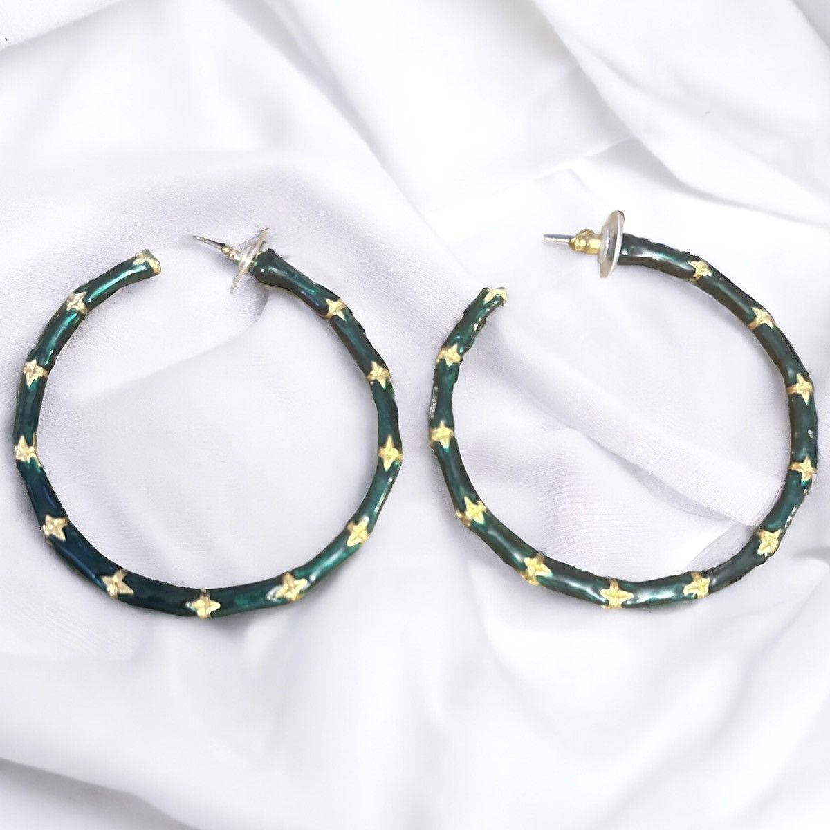 Other Large green bamboo hoop earrings Size ONE SIZE - 1 Thumbnail