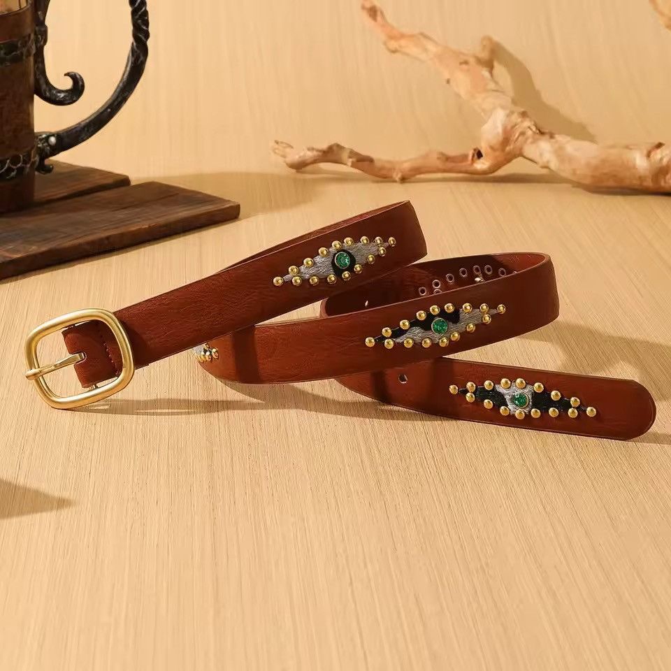 Japanese Brand Brown studded western style 102 cm Size 34 - 7 Thumbnail