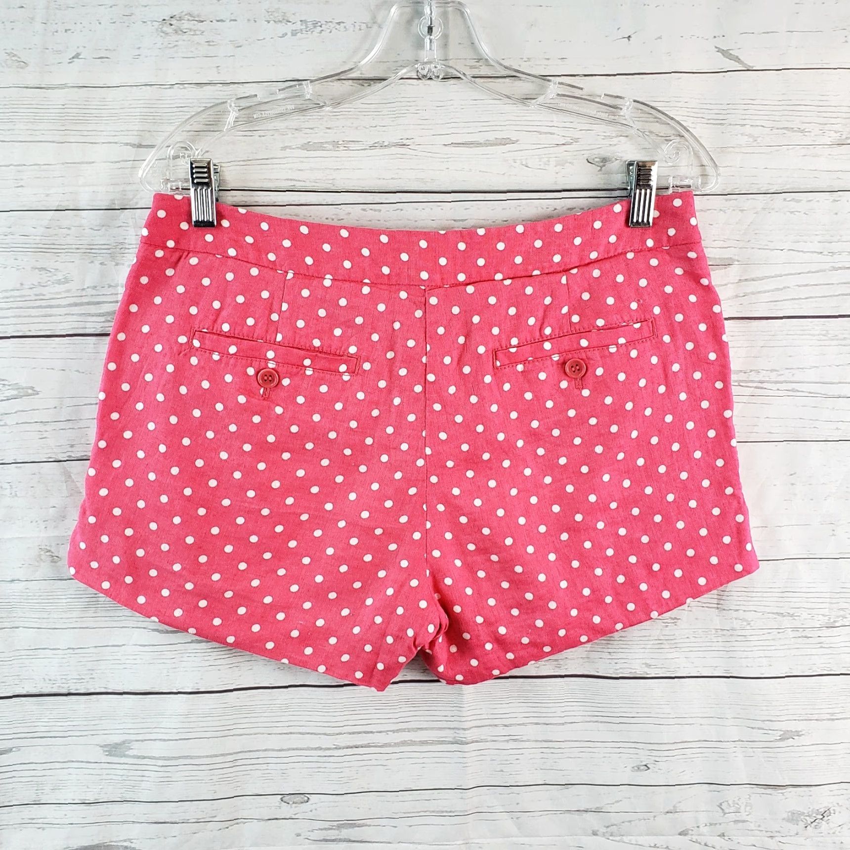J.Crew J.CREW Womens Linen Shorts Sz 6 Pink White Polka Dots Mid Rise Short Casual Men/Women Size 28" / US 6 / IT 42 - 2 Thumbnail