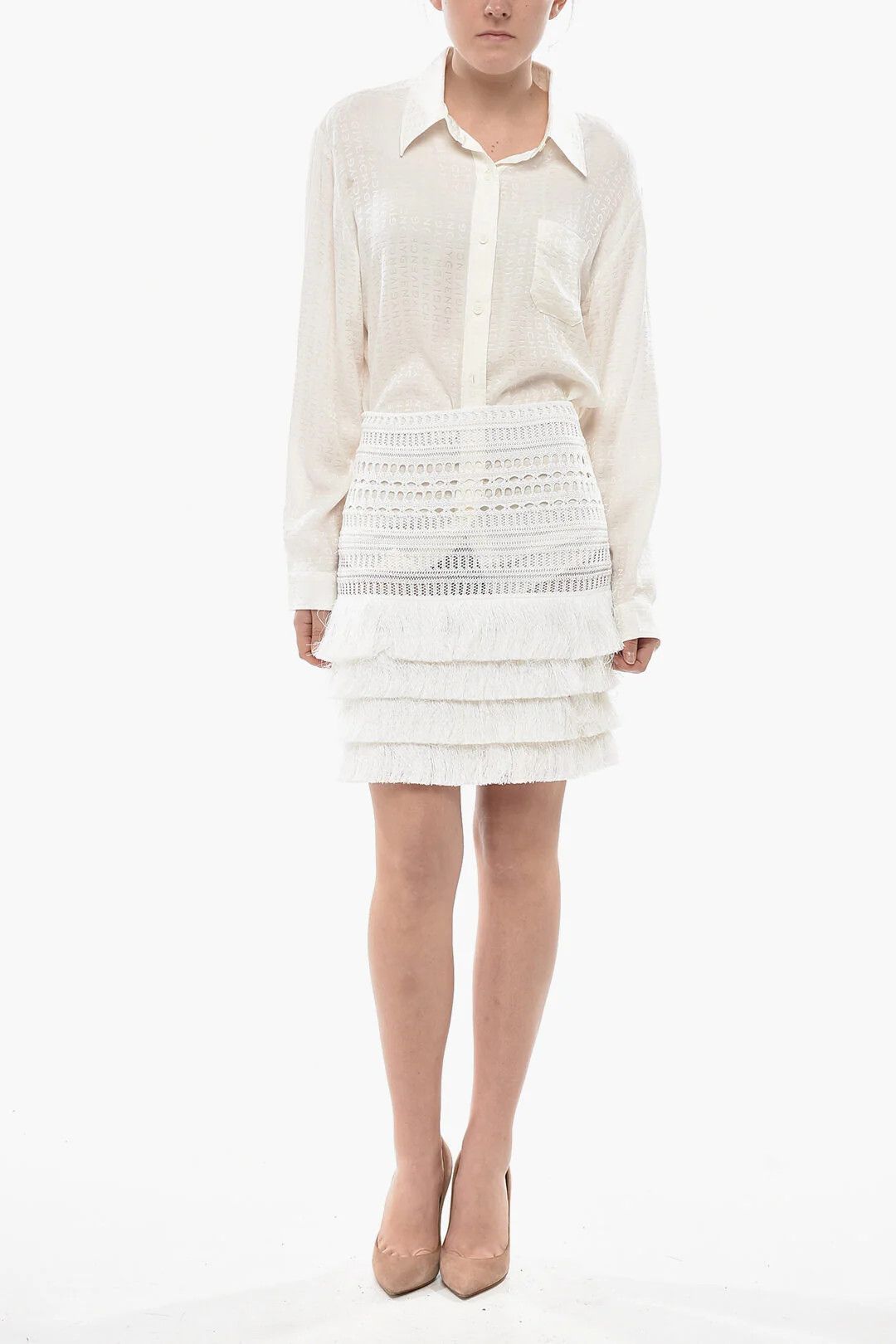 Givenchy og1mm0326 Crochet-Fabric Midi Skirt in White Size 28" / US 6 / IT 42 - 4 Thumbnail