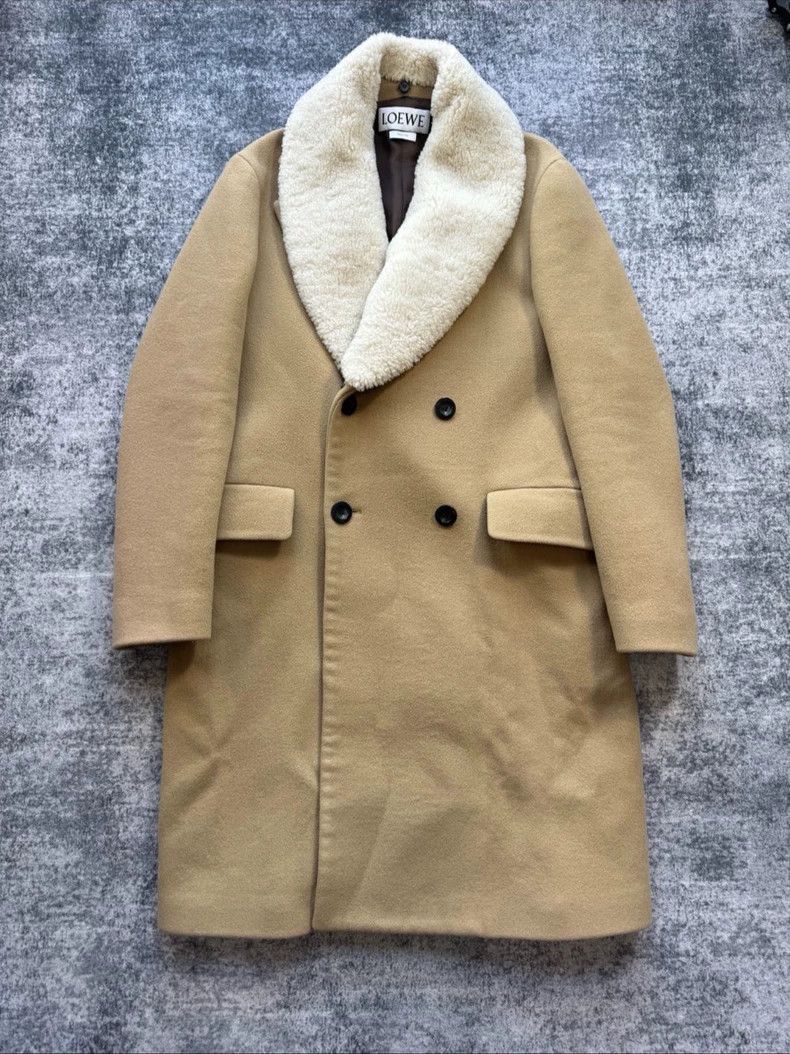 Loewe LOEWE Khaki fur collar wool cashmere coat Size M / US 6-8 / IT 42-44 - 1 Thumbnail