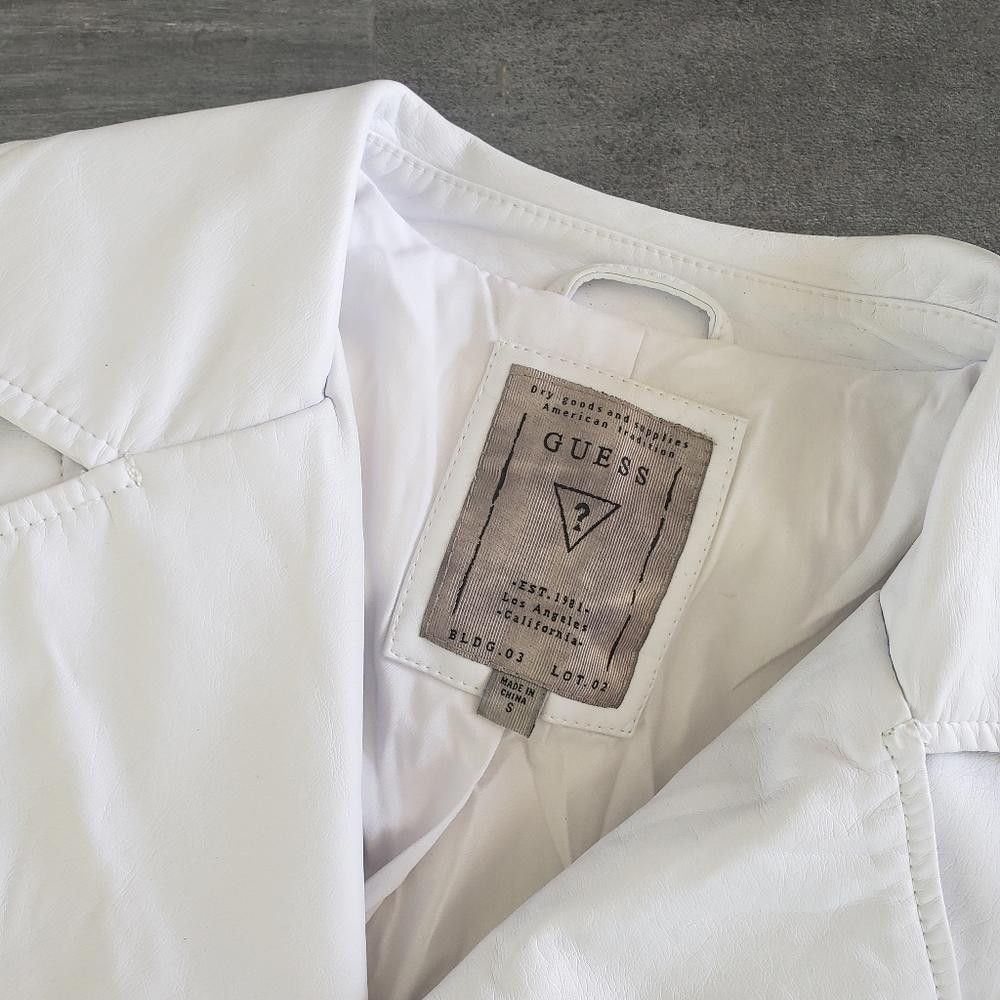 Guess White Classic Motorcycle Crop Jacket w/Belt Size S / US 4 / IT 40 - 6 Thumbnail