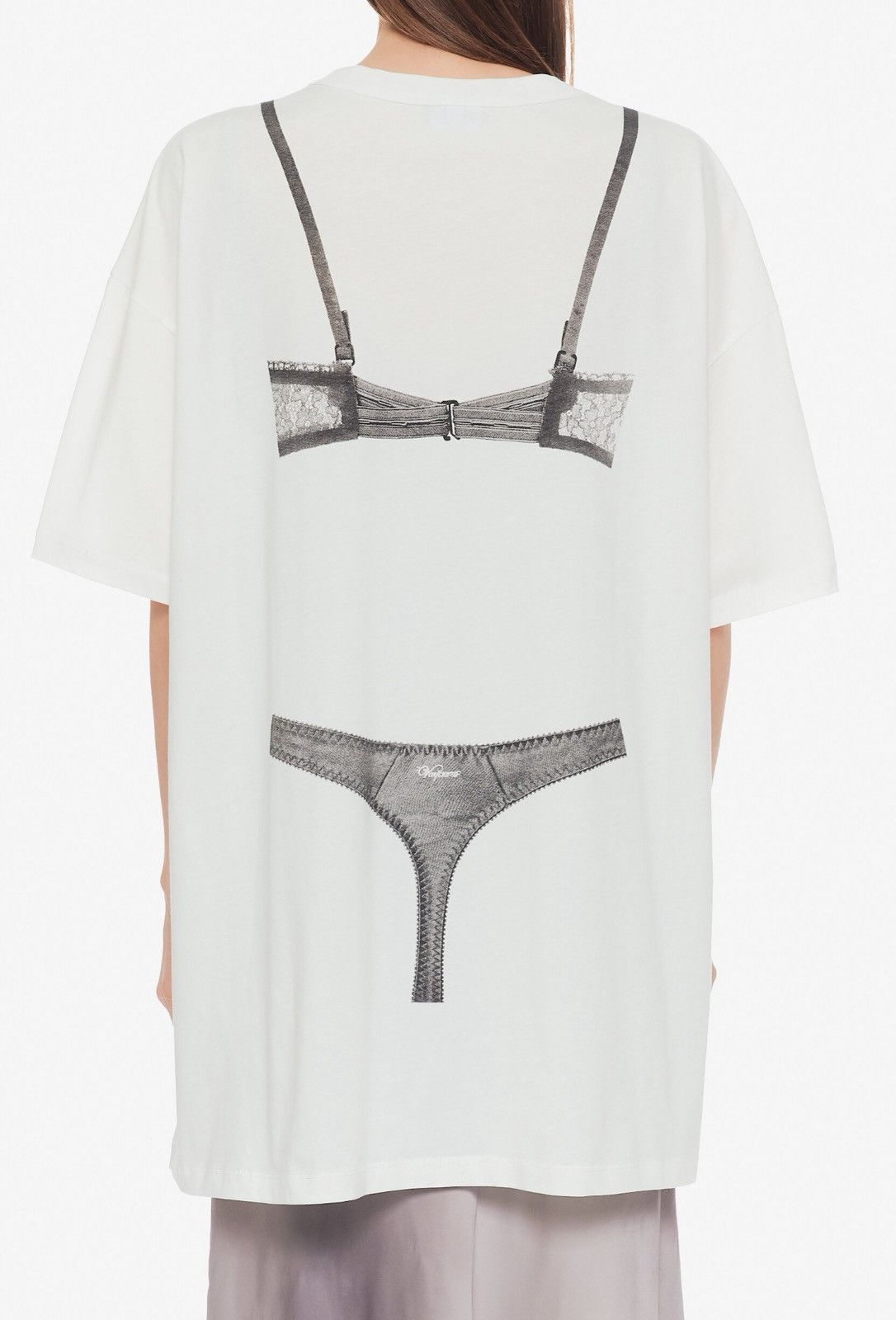 Vaquera Vaquera Trompe L’Oeil Tall Bra Print T-Shirt Off-White Size M / US 6-8 / IT 42-44 - 2 Thumbnail