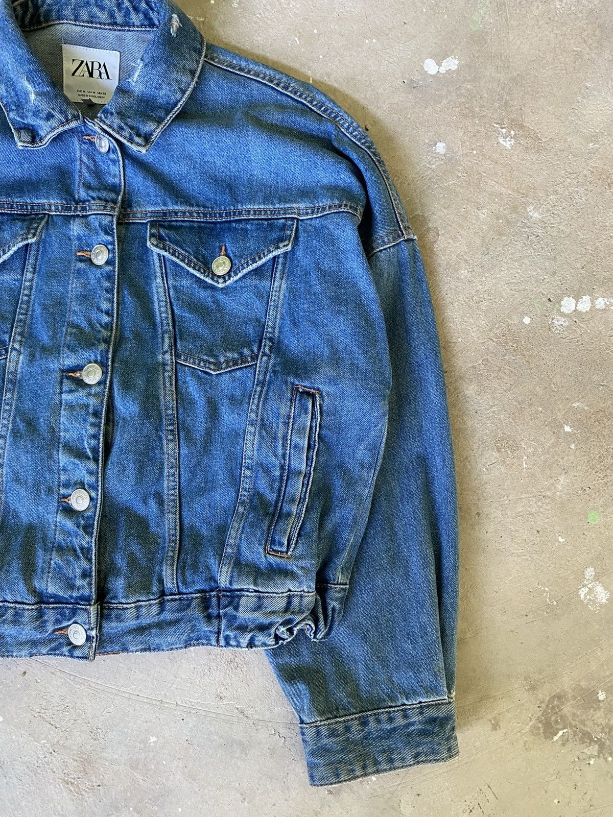 Zara Zara Cropped Denim Jacket Blue Washed Oversized Size M / US 6-8 / IT 42-44 - 2 Thumbnail