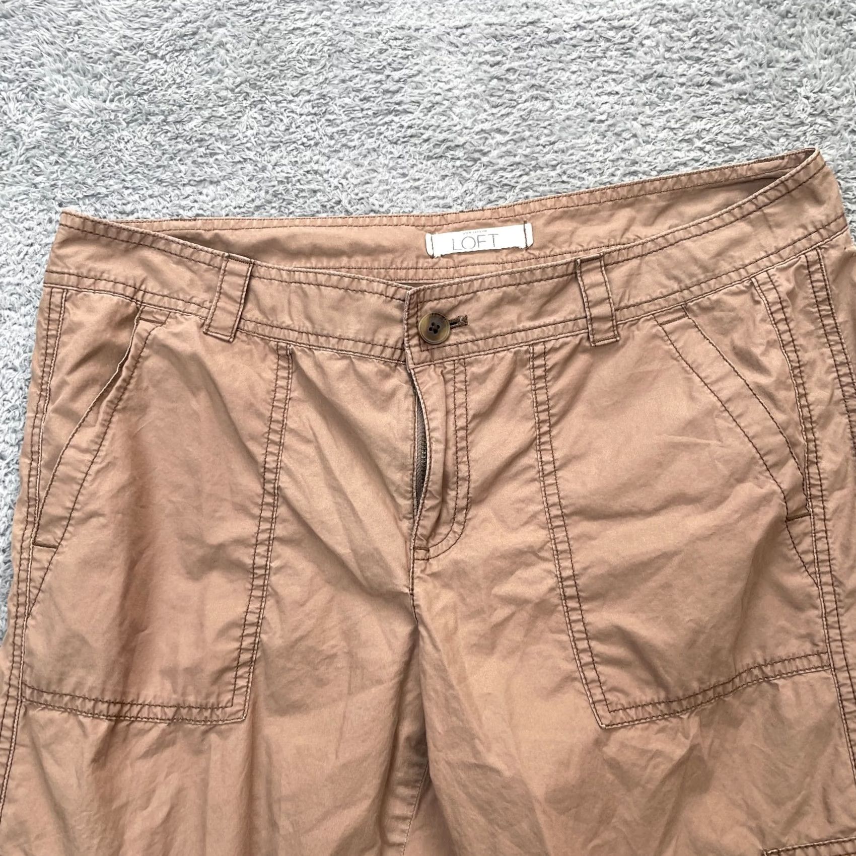 Ann Taylor Ann Taylor Pants Womens 10 Brown Capri Cargo Pockets Cotton Drawcord Hem Straight Inseam 20 in Casual Workwear Beach City Preppy Womens Size 32" / US 10 / IT 46 - 4 Thumbnail