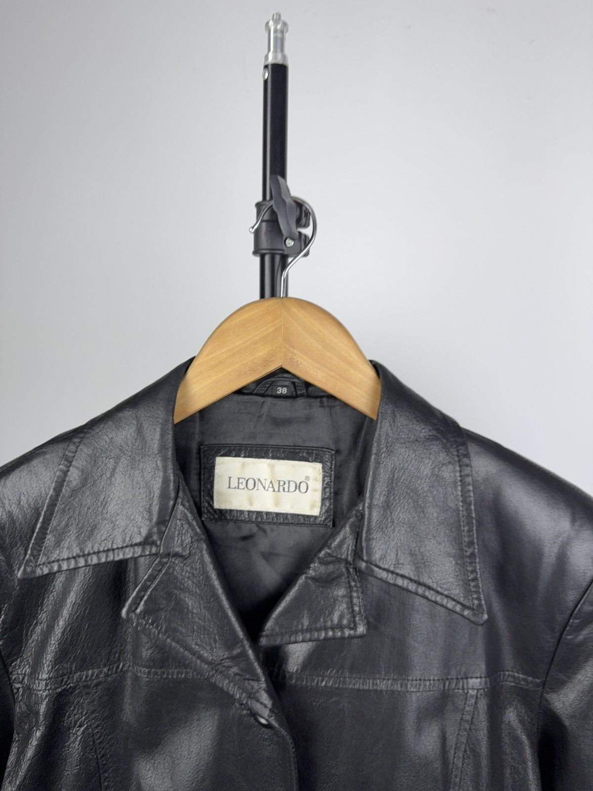 Leather × Vintage Vintage Leather Coat Minimal Black Blazer Jacket Y2K 90s Size M / US 6-8 / IT 42-44 - 4 Thumbnail