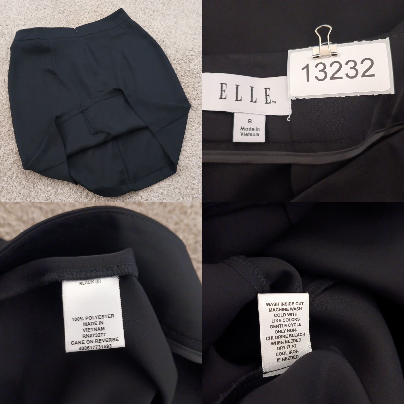 Vintage ELLE Skirt Knee Length Pencil Black Size 8 Ruffle Slit Polyester Women Regular Vintage No Size 30" / US 8 / IT 44 - 8 Thumbnail