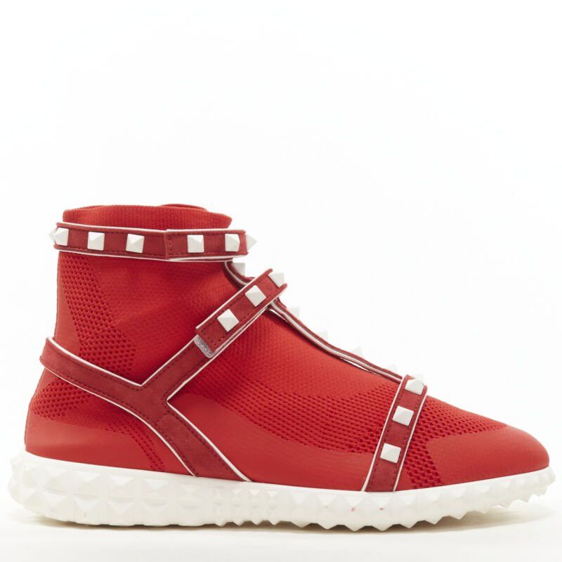 Valentino VALENTINO Free Rockstud Bodytech red sock knit white stud high top sneaker EU36 Size US 6 / IT 36 - 1 Thumbnail