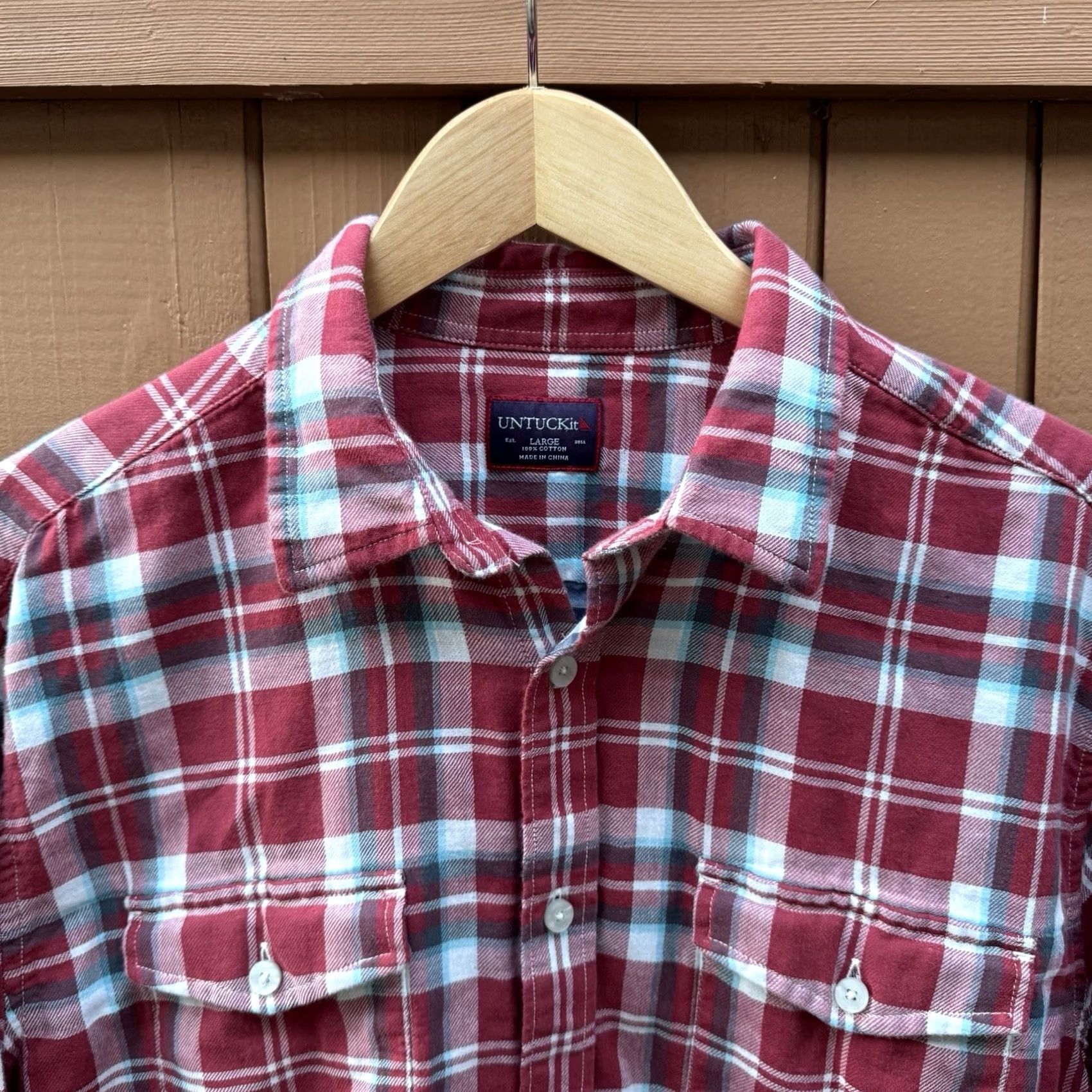 UNTUCKit UNTUCKit Shirt Mens Large Red Grey Plaid Button Up Long Sleeve Flannel Cotton Shirt Size US L / EU 52-54 / 3 - 3 Thumbnail