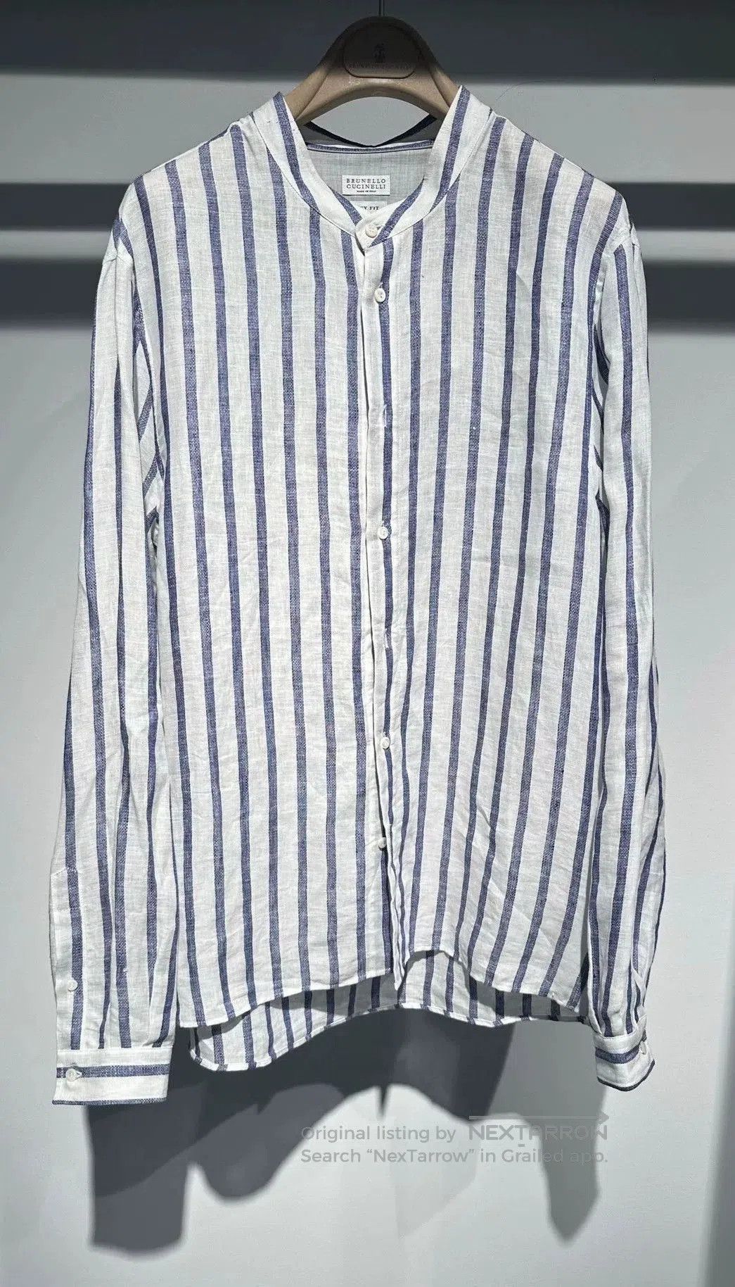 Brunello Cucinelli Brunello Cucinelli Blue Striped Linen Shirt. Size US M / EU 48-50 / 2 - 1 Thumbnail