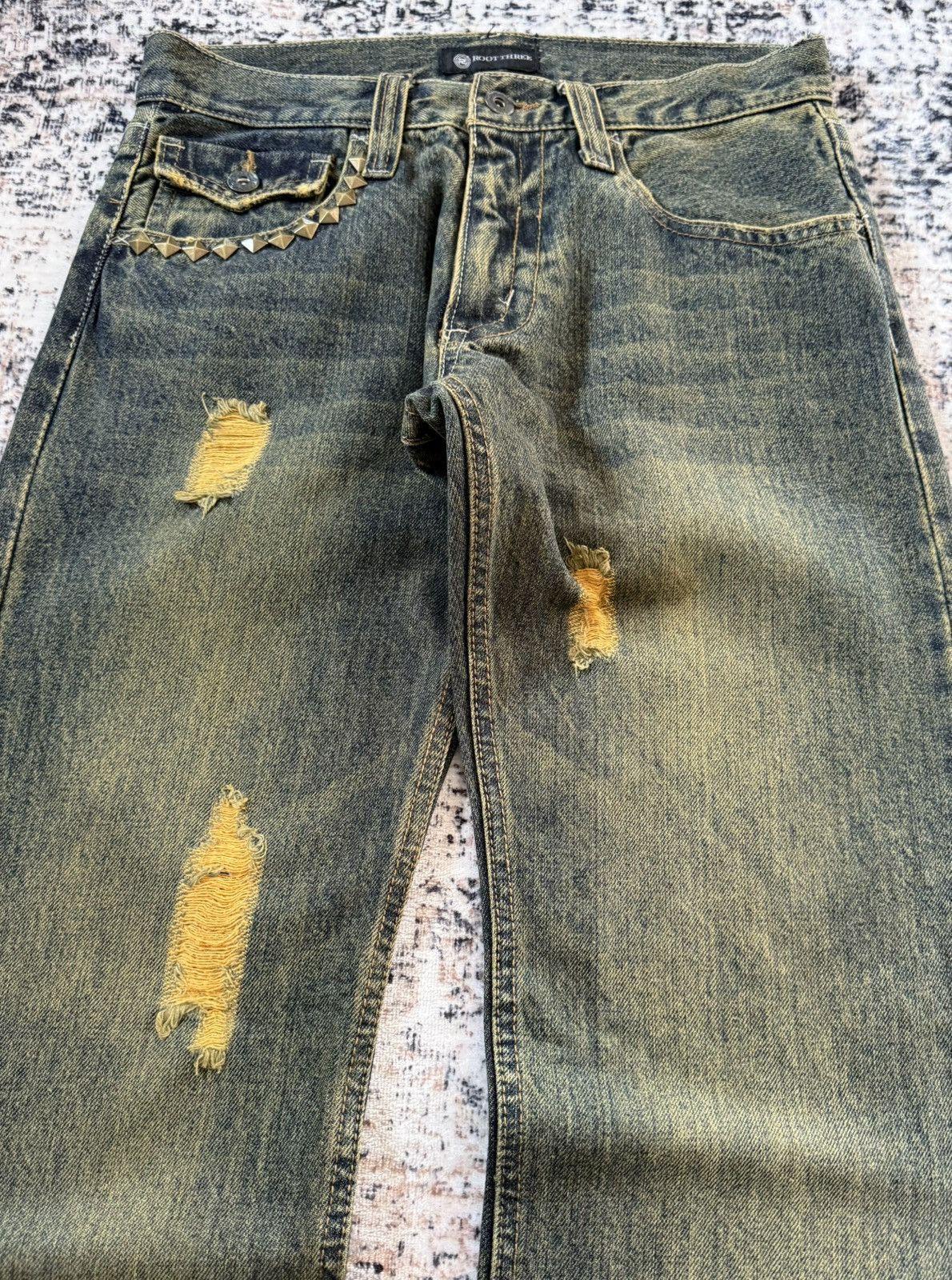 Hysteric Glamour Root Three Japan Mud Wash Distressed Studded Jeans Size US 29 - 3 Thumbnail