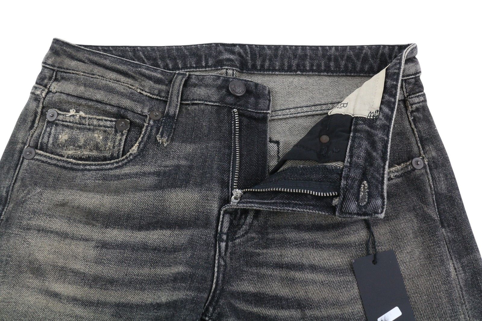 R13 TOBI SLIM 27 Washed Distress Zip Straight Abbey 84443 Size 27" / US 4 / IT 40 - 5 Thumbnail