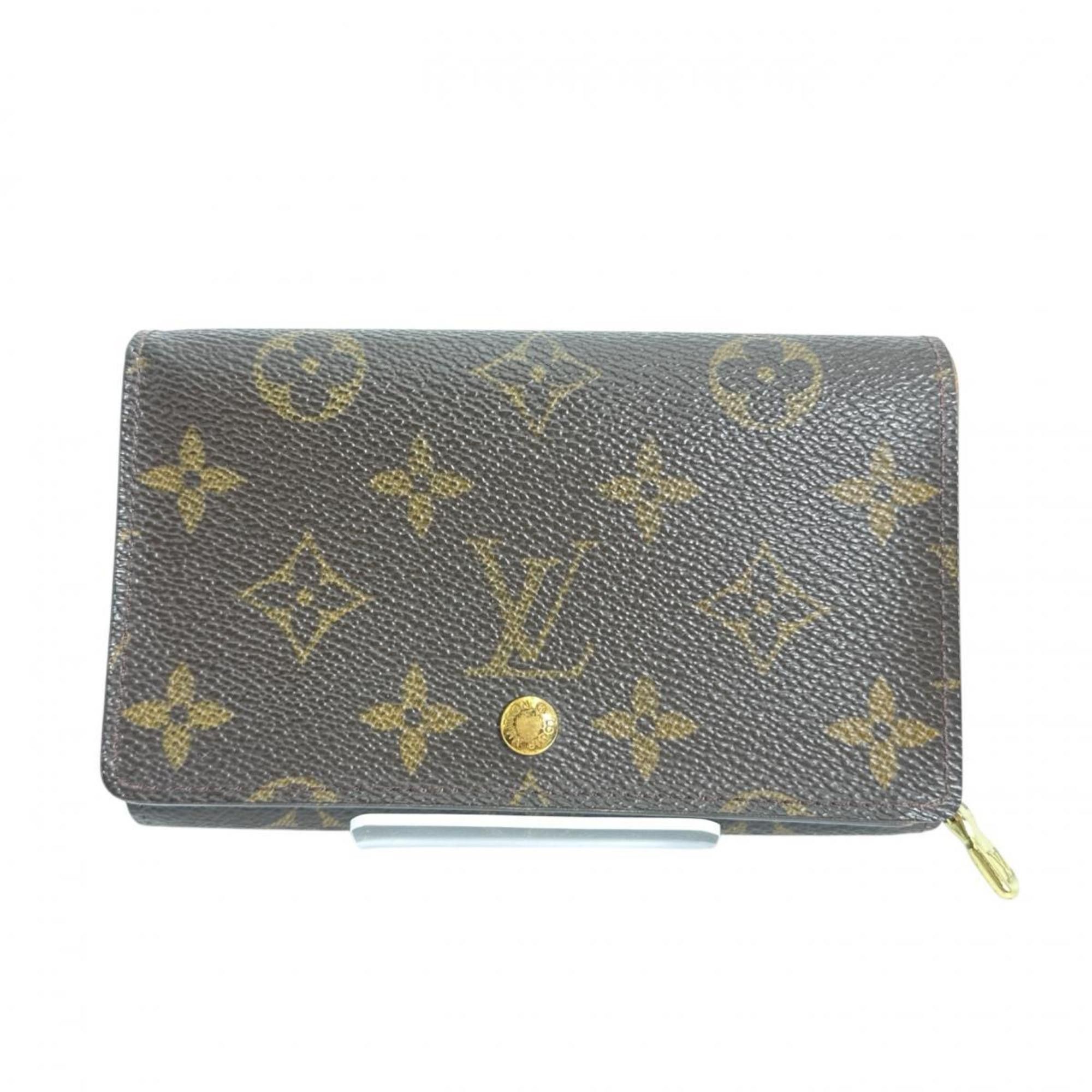 Louis Vuitton Bi-fold wallet L-shaped zipper Monogram Porte Monnaie Tresor canvas M61730 Brown