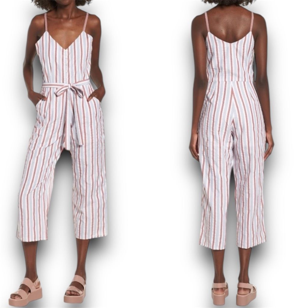 Other BP. Wide Leg Cropped Palazzo Pant Jumpsuit Striped Side Zip Size 34" / US 12 / IT 48 - 1 Thumbnail