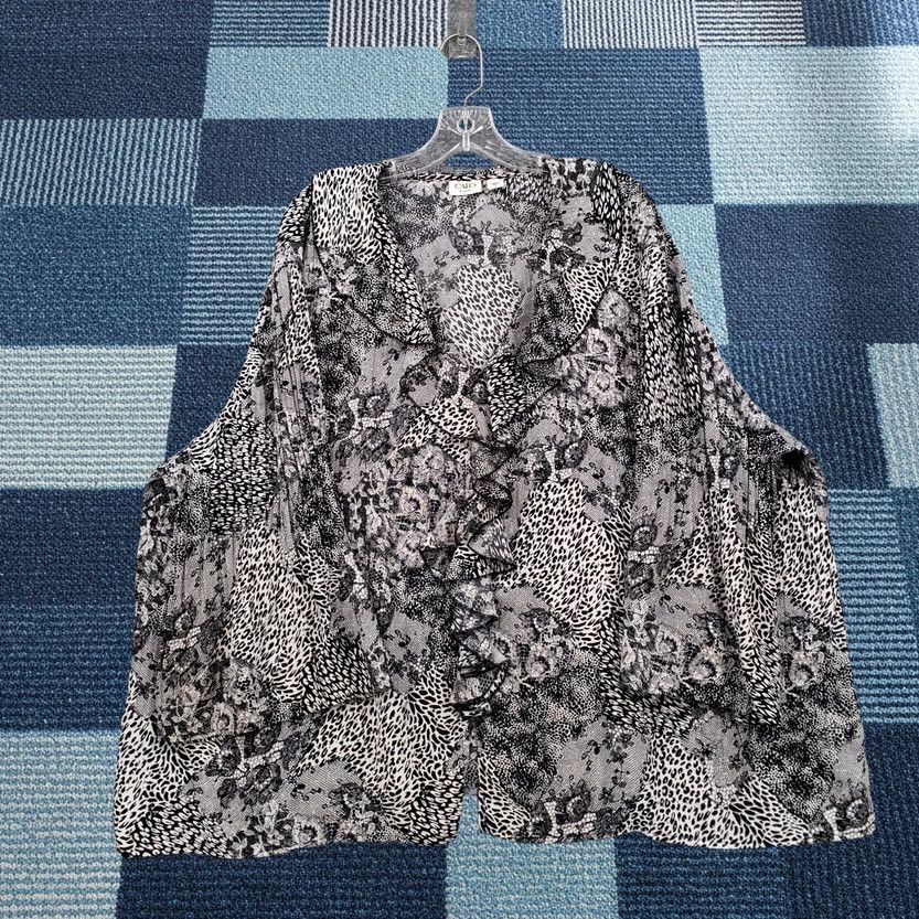 Vintage Cato Blouse Womens Plus Black Ruffle Animal Print 3/4 Sleeve Boho Size 3XL / US 20-22 - 1 Thumbnail