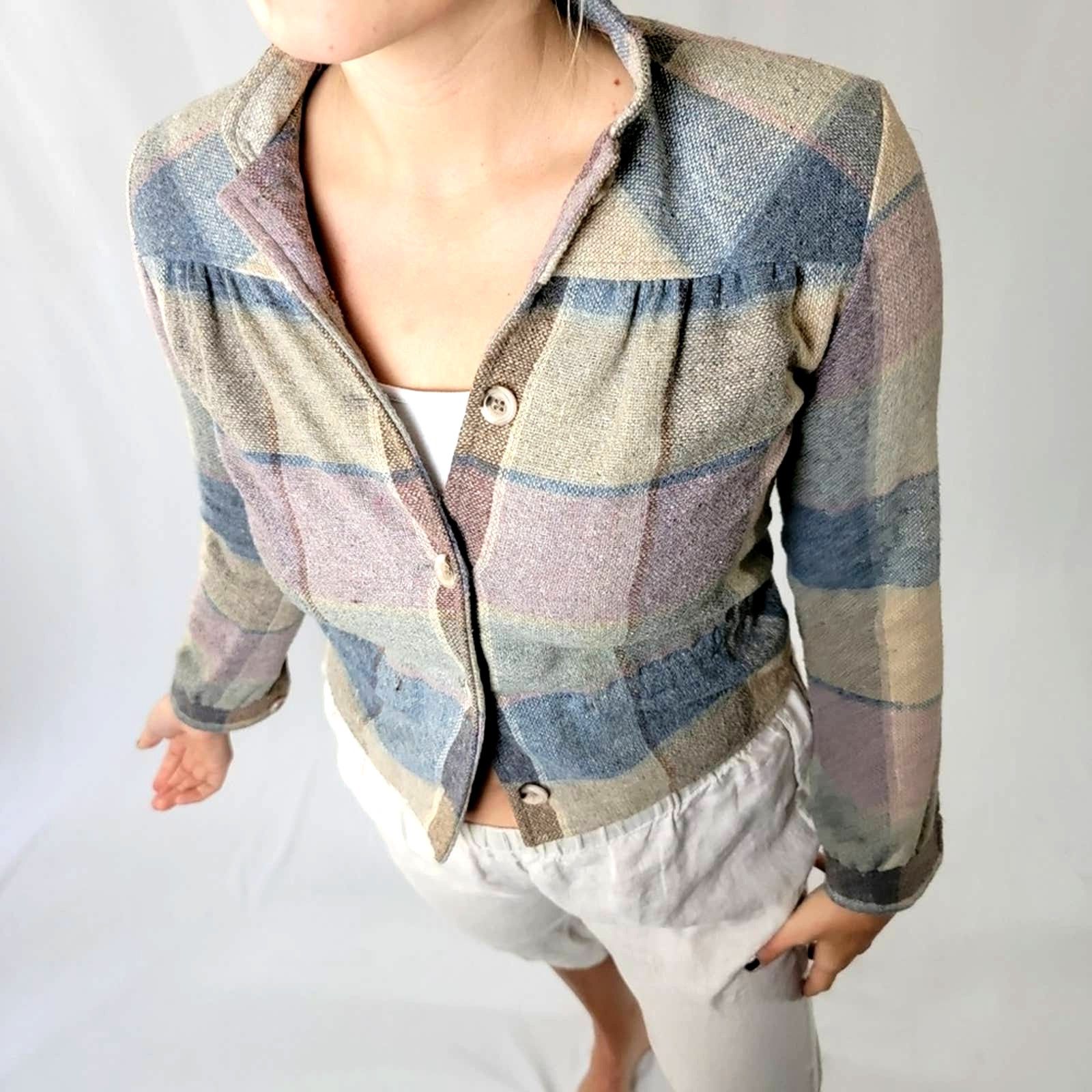 Vintage Vintage 80's Cottage Prairie Wool Pastel Plaid Jacket Size M / US 6-8 / IT 42-44 - 7 Thumbnail