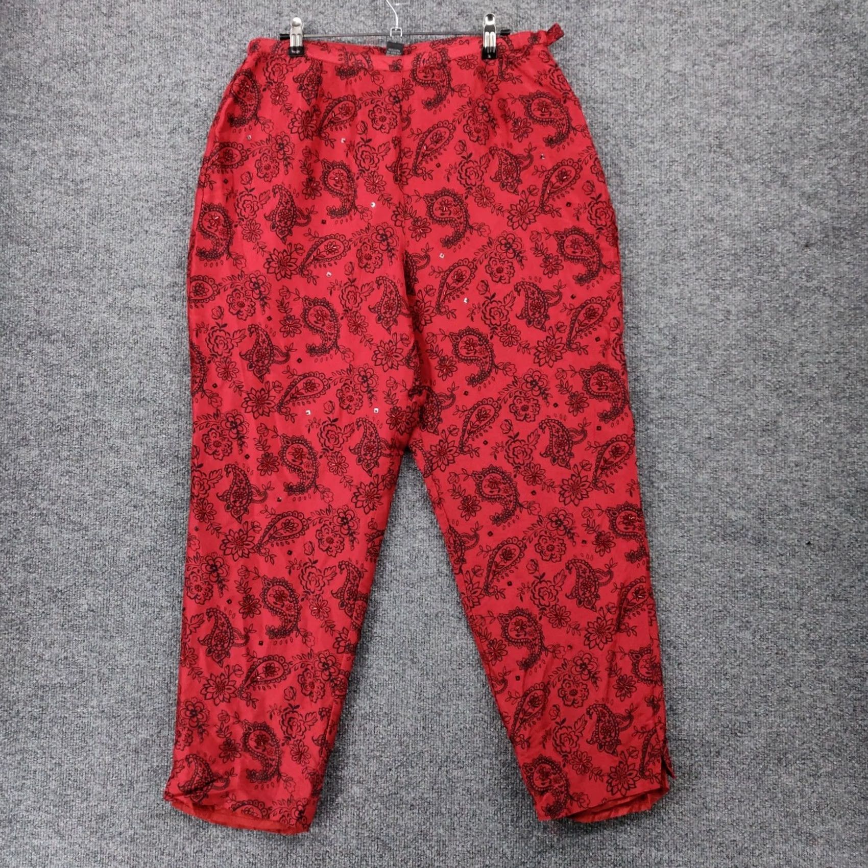 Vintage Silkland Dress Pants Womens 14 Red High Rise Tapered Paisley Flat Front Silk Dress Pants Womens Red 14 Tailored Silkland Size 36" / US 14 / IT 50 - 2 Thumbnail