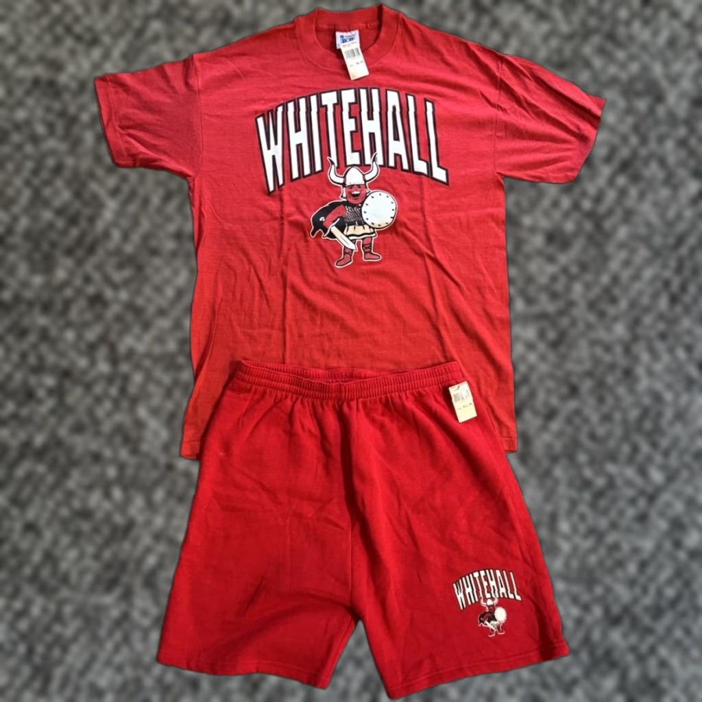 Vintage VINTAGE 90s Whitehall Vikings Shirt XL & Sweat Shorts XL Gym Set Michigan USA Size US XL / EU 56 / 4 - 1 Thumbnail