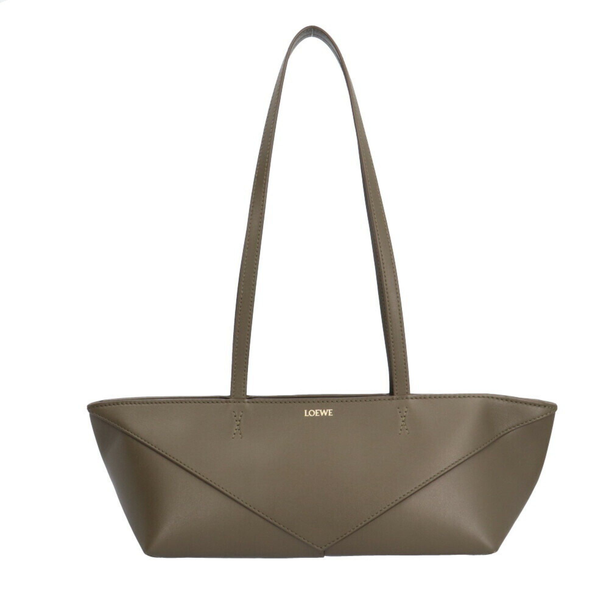 Loewe Puzzle Fold Cropped Tote Bag Leather A779Ptex01 0088 Green Women's