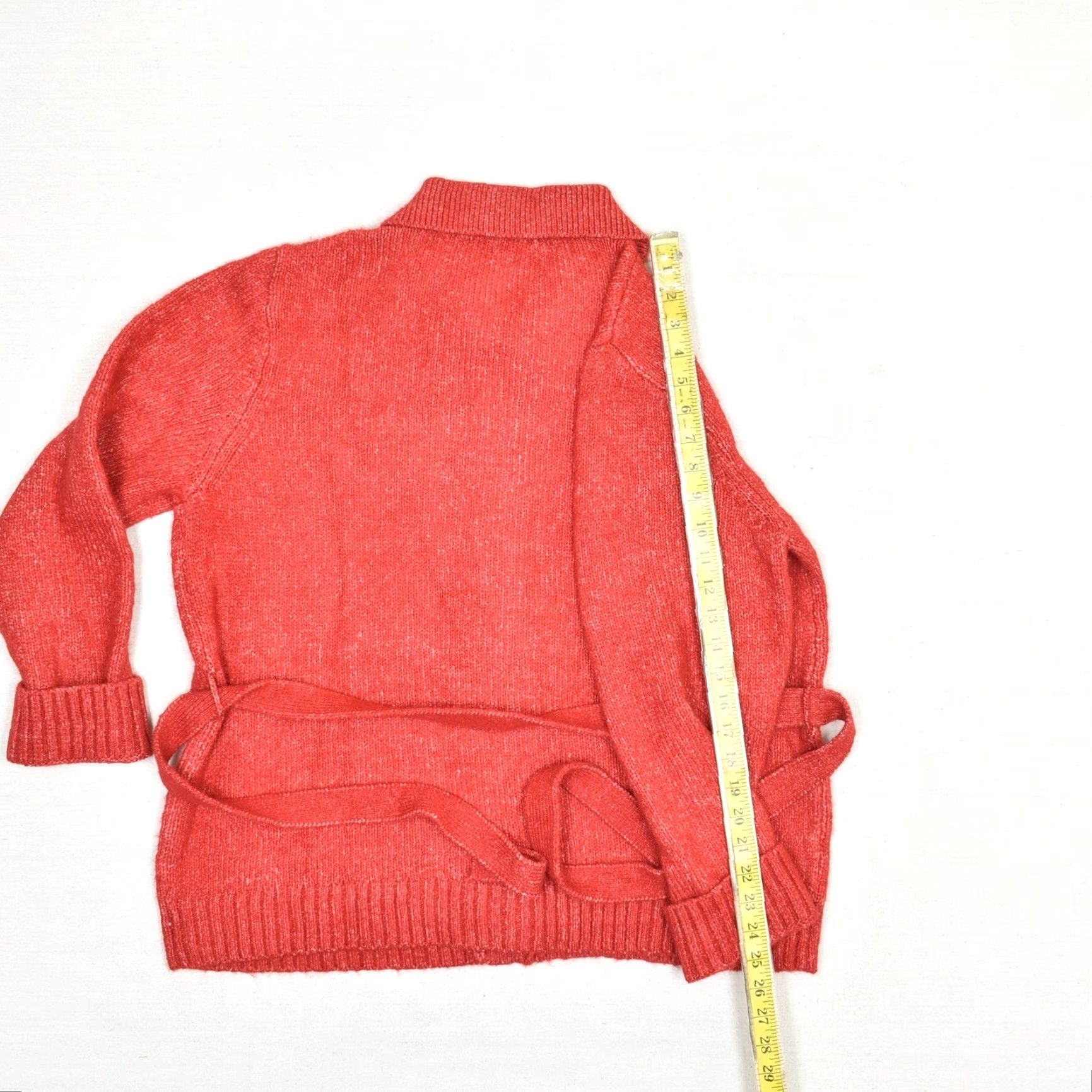 Loft Loft Women Button Cardigan Sweater Belted Solid Polyester Red 2XL Collared Jacket Regular Size Size XXL / US 16-18 / IT 52-54 - 6 Thumbnail