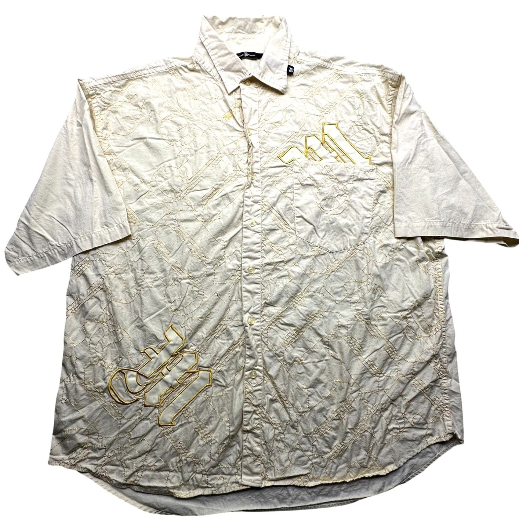 Vintage VINTAGE Makaveli Tupac Embroidered Button Shirt Mens 3XL Short Sleeve Yellow Size US XXL / EU 58 / 5 - 2 Thumbnail