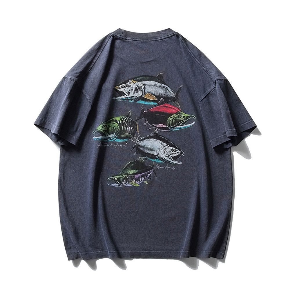 Japanese Brand × Vintage Men's washed distressed hip-hop trendy fish print T-shirt Size US M / EU 48-50 / 2 - 1 Thumbnail