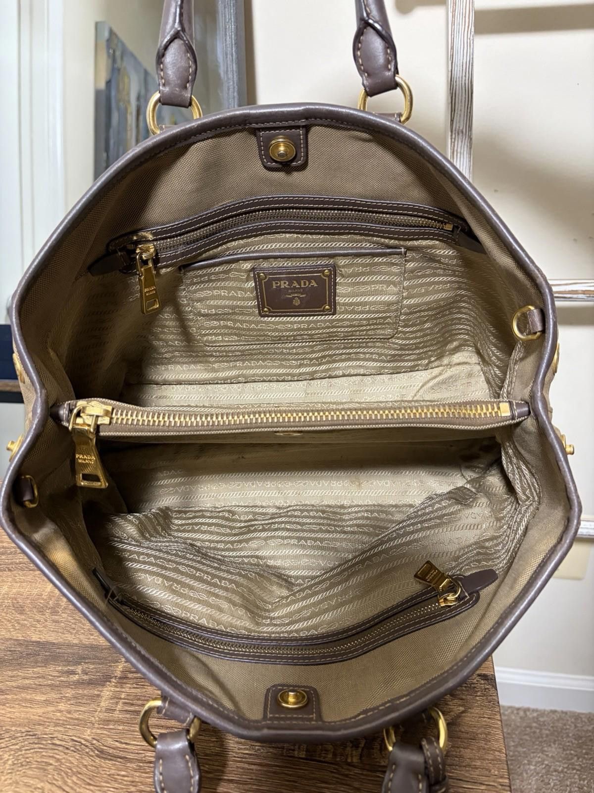 Prada Prada Jacquard Canvas Leather Rope Logo Hand Shoulder Bag Size ONE SIZE - 9 Thumbnail
