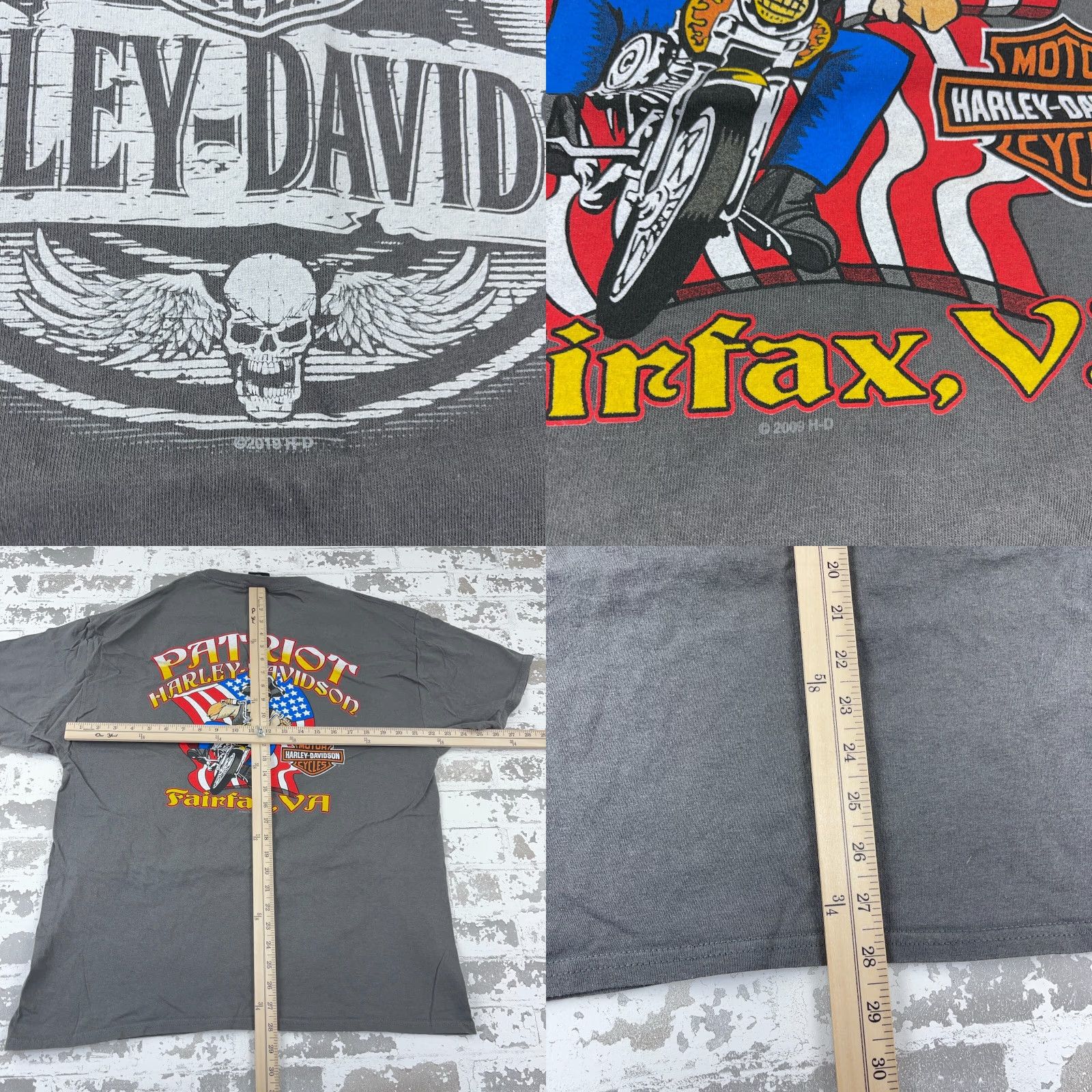 Harley Davidson Harley-Davidson Shirt Men XL Gray Tee Biker Retro Skull USA Flag Adult N89 Size US XL / EU 56 / 4 - 8 Thumbnail