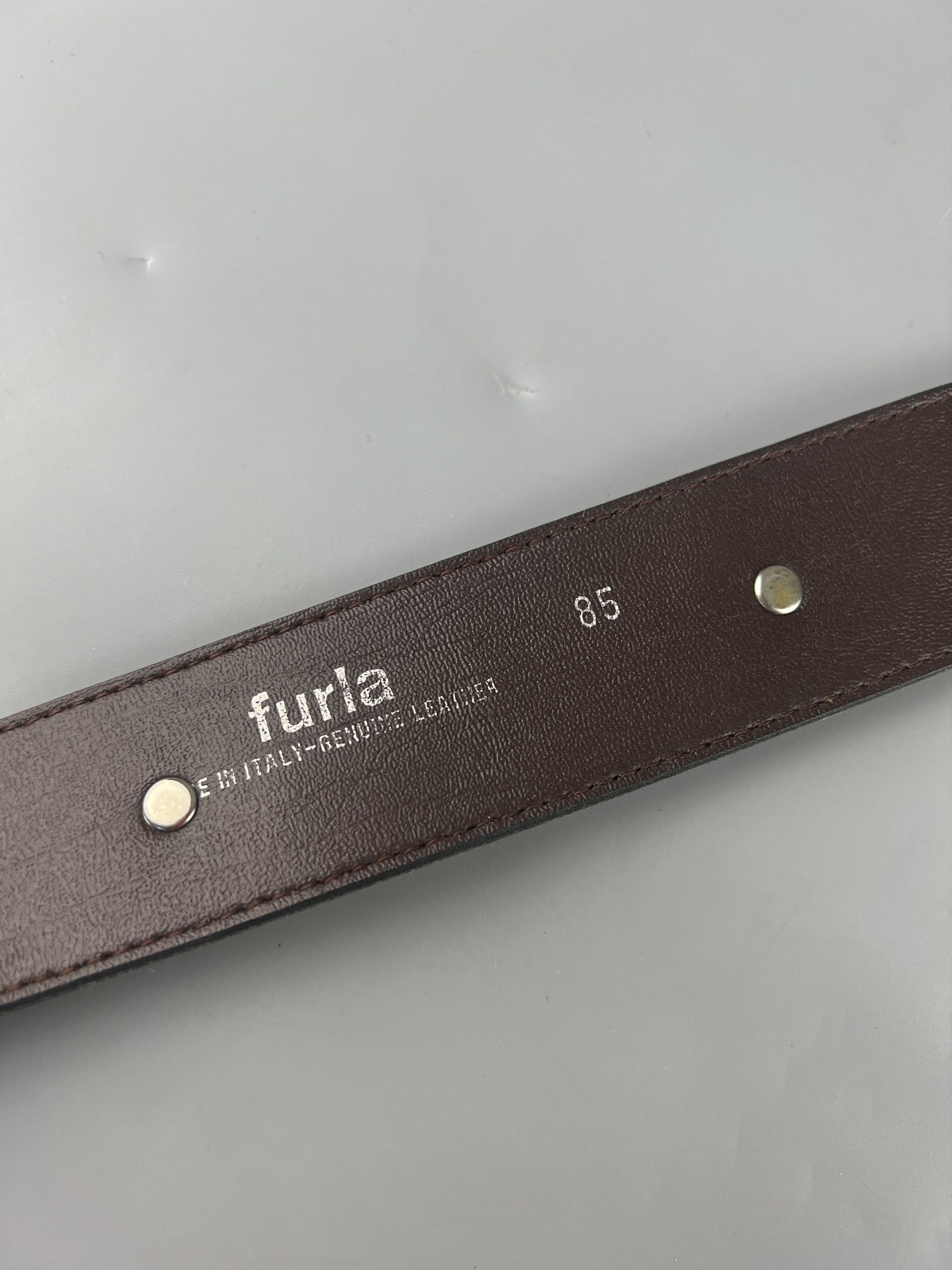 Furla × Vintage Furla Vintage Brown Leather Gold Scottie Dog Belt 85cm Italy Size ONE SIZE - 7 Thumbnail