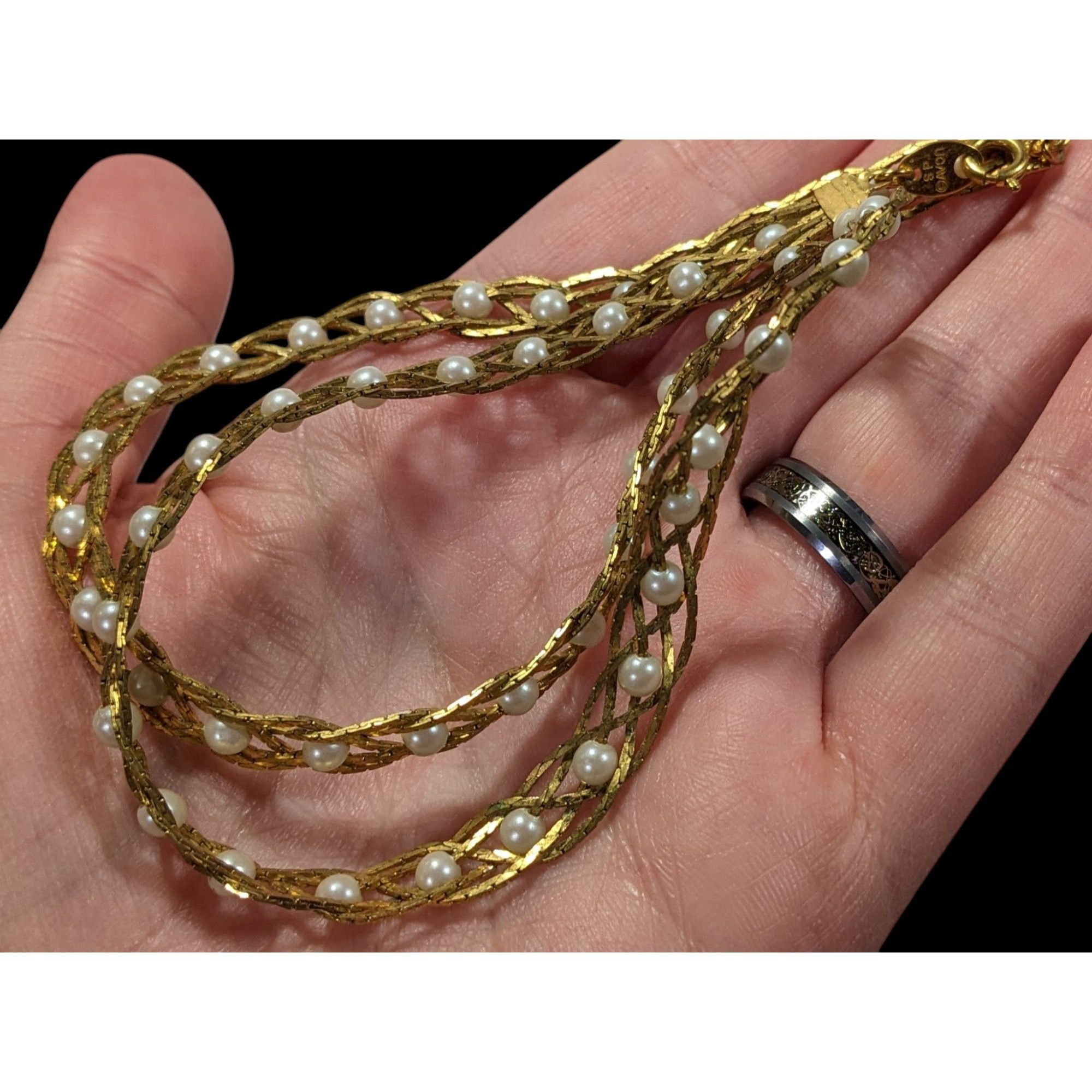 Other Vintage Avon Braided Gold Tone Faux Pearl Beaded Necklace Size ONE SIZE - 4 Thumbnail