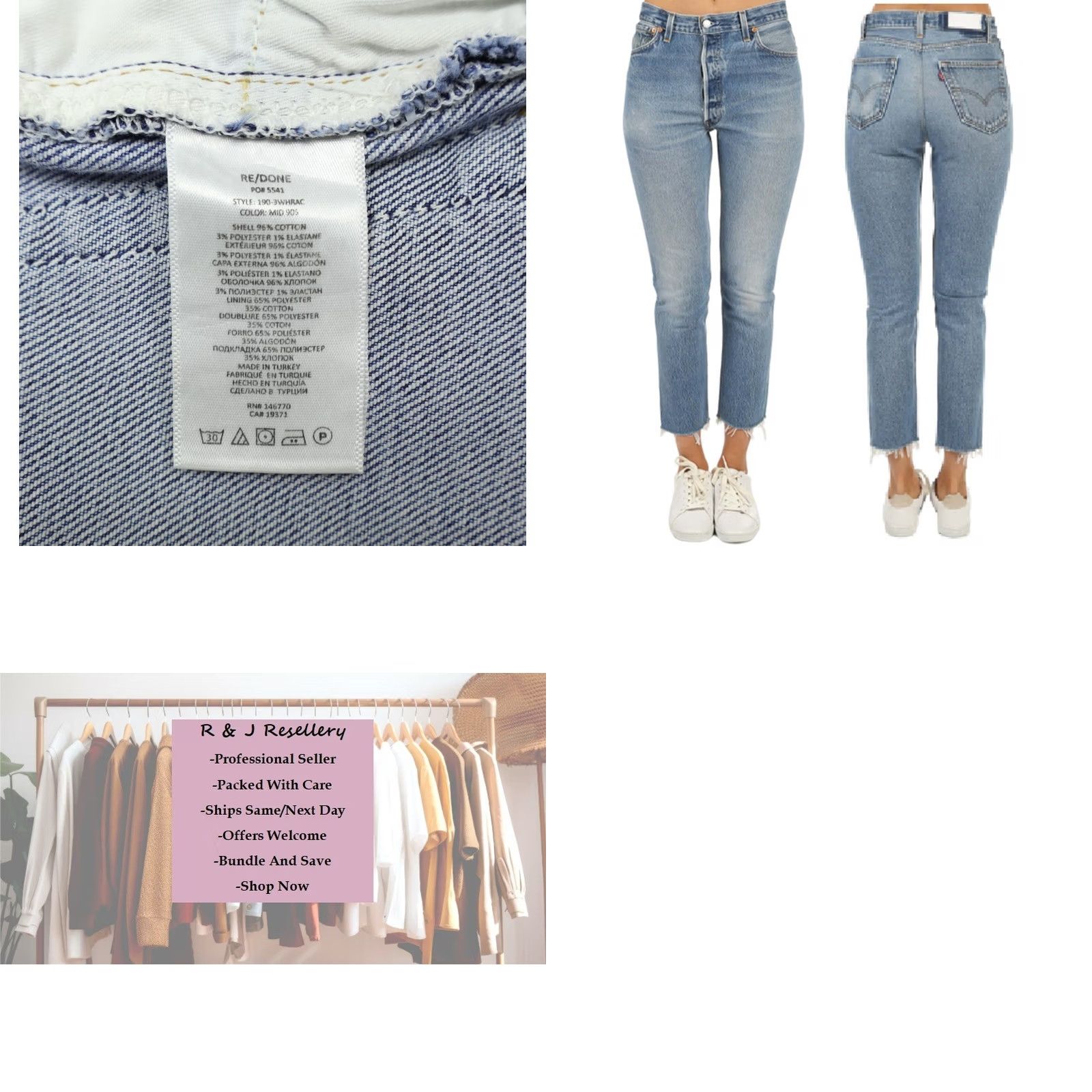 RE/DONE Re/Done Jeans Women's High Rise Ankle Crop Denim Indigo Blue Sz 28 Regular 5-Pocket Stretch Crop Size 28" / US 6 / IT 42 - 8 Thumbnail