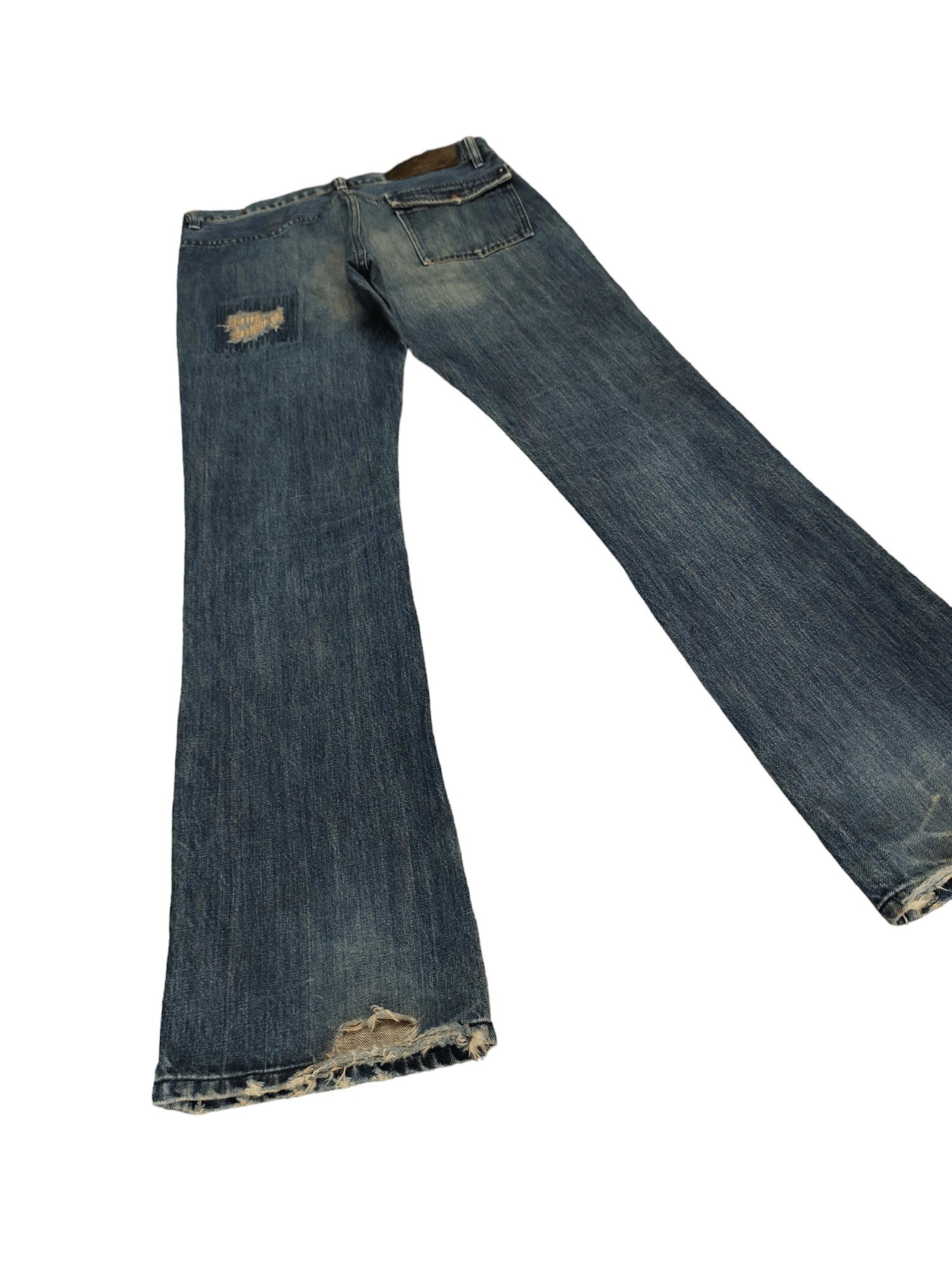 Le Grande Bleu (L.G.B.) Flare Jeans Portrait Japan Sew Distress Denim Bootcut Y2k Size US 33 - 12 Thumbnail