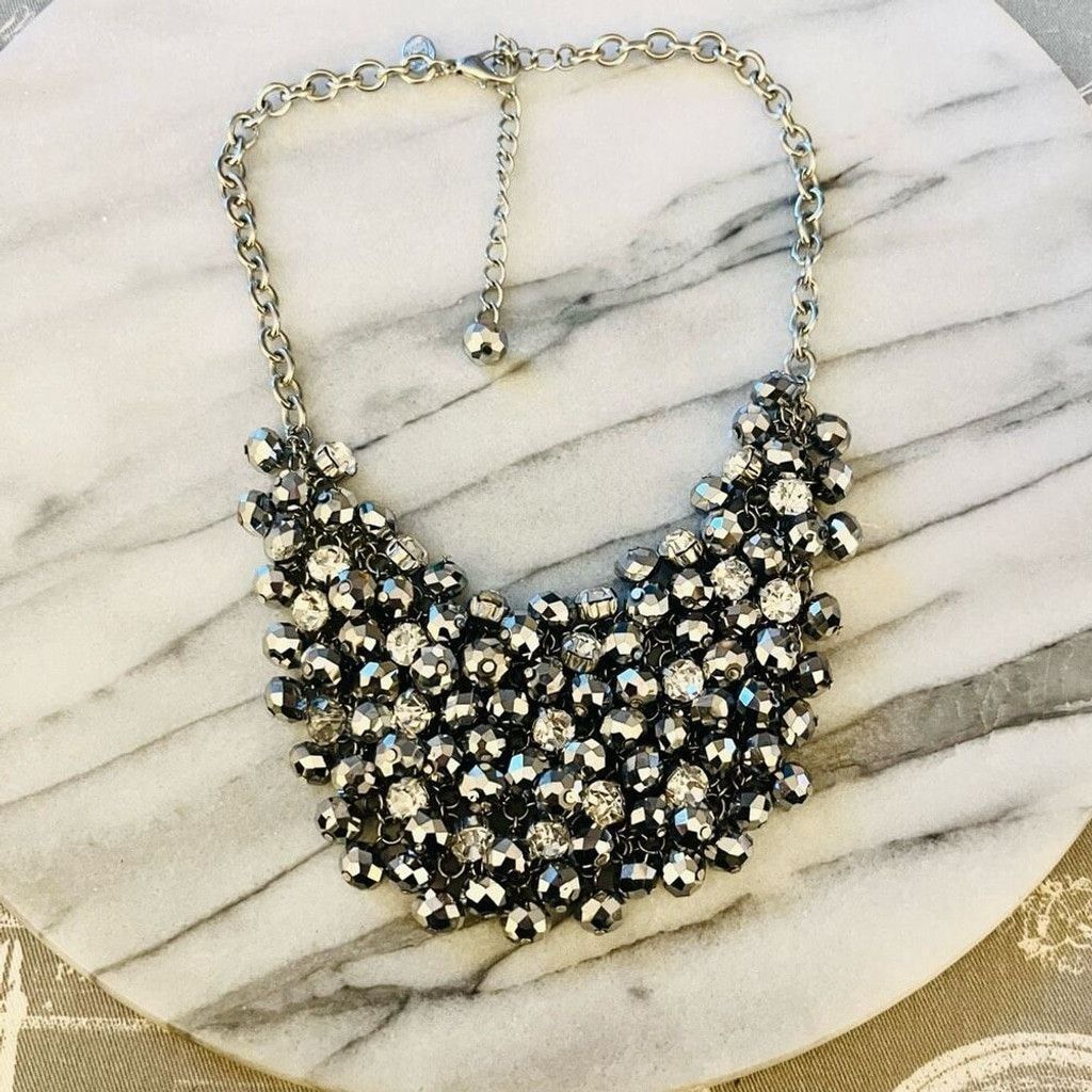 Jewelry Cluster Beaded Bib Necklace Silver Toned Statement Size ONE SIZE - 1 Thumbnail