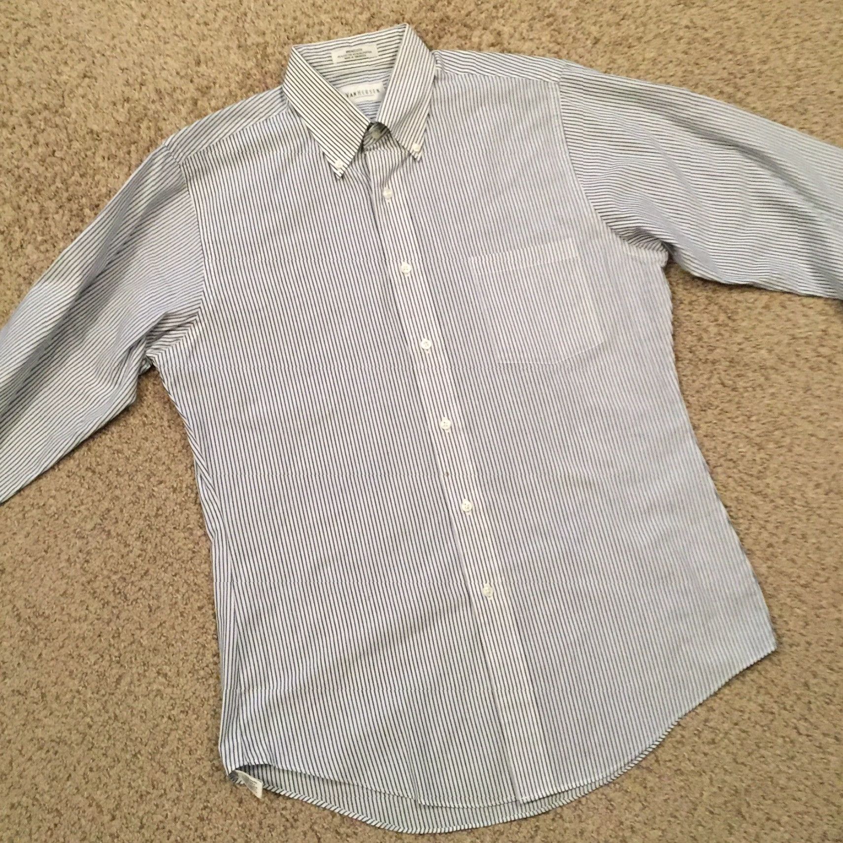 Van Heusen Van Heusen Shirt Mens Button-Up 15.5 Long Sleeve Blue White Striped Cotton Blend Button-Down Collar Size US L / EU 52-54 / 3 - 6 Thumbnail