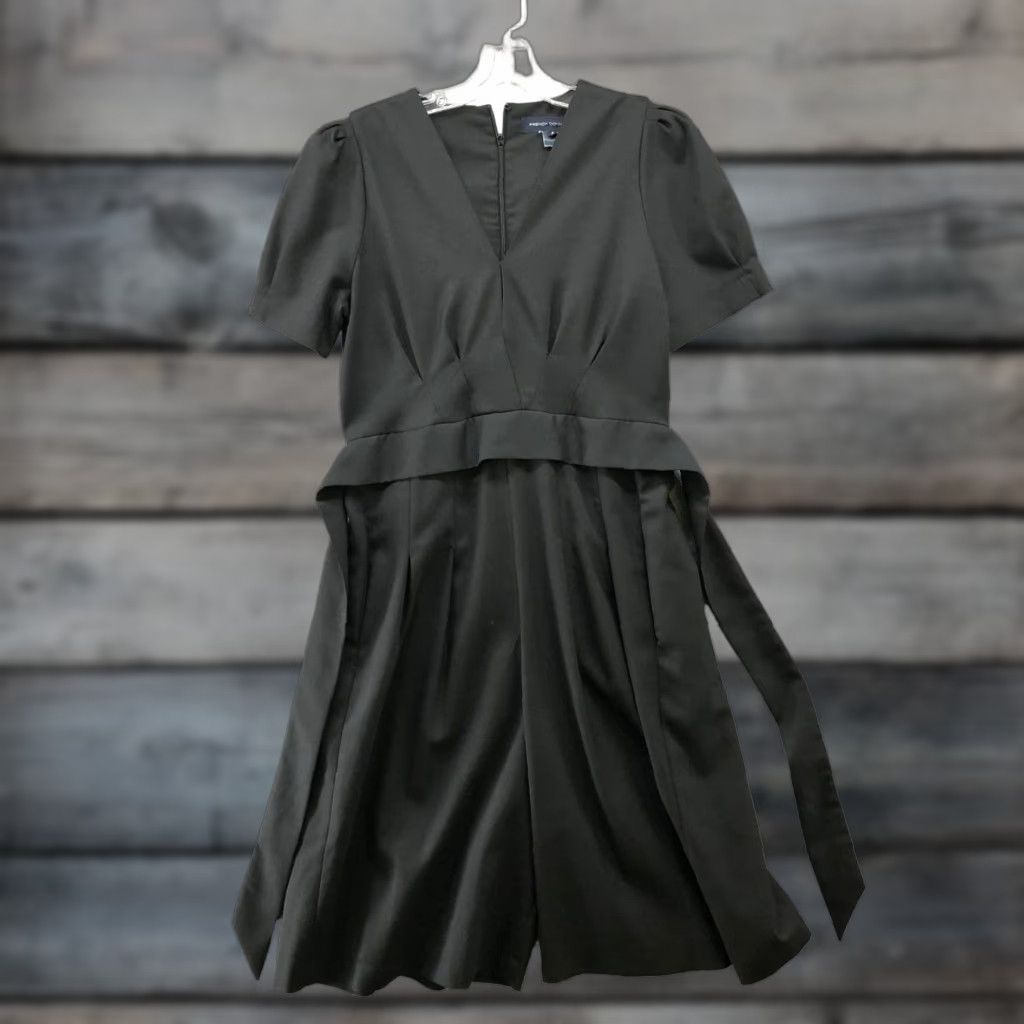 French Connection French Connection Romper Dress Black Short Sleeve V-Neck Pleated Puff Sleeve Wide-Leg 8 Women Size 30" / US 8 / IT 44 - 1 Thumbnail