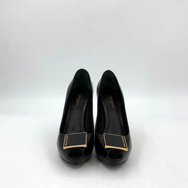 Louis Vuitton Louis Vuitton Black square-button fish-mouth stiletto pump Size US 12 / IT 42 - 3 Thumbnail