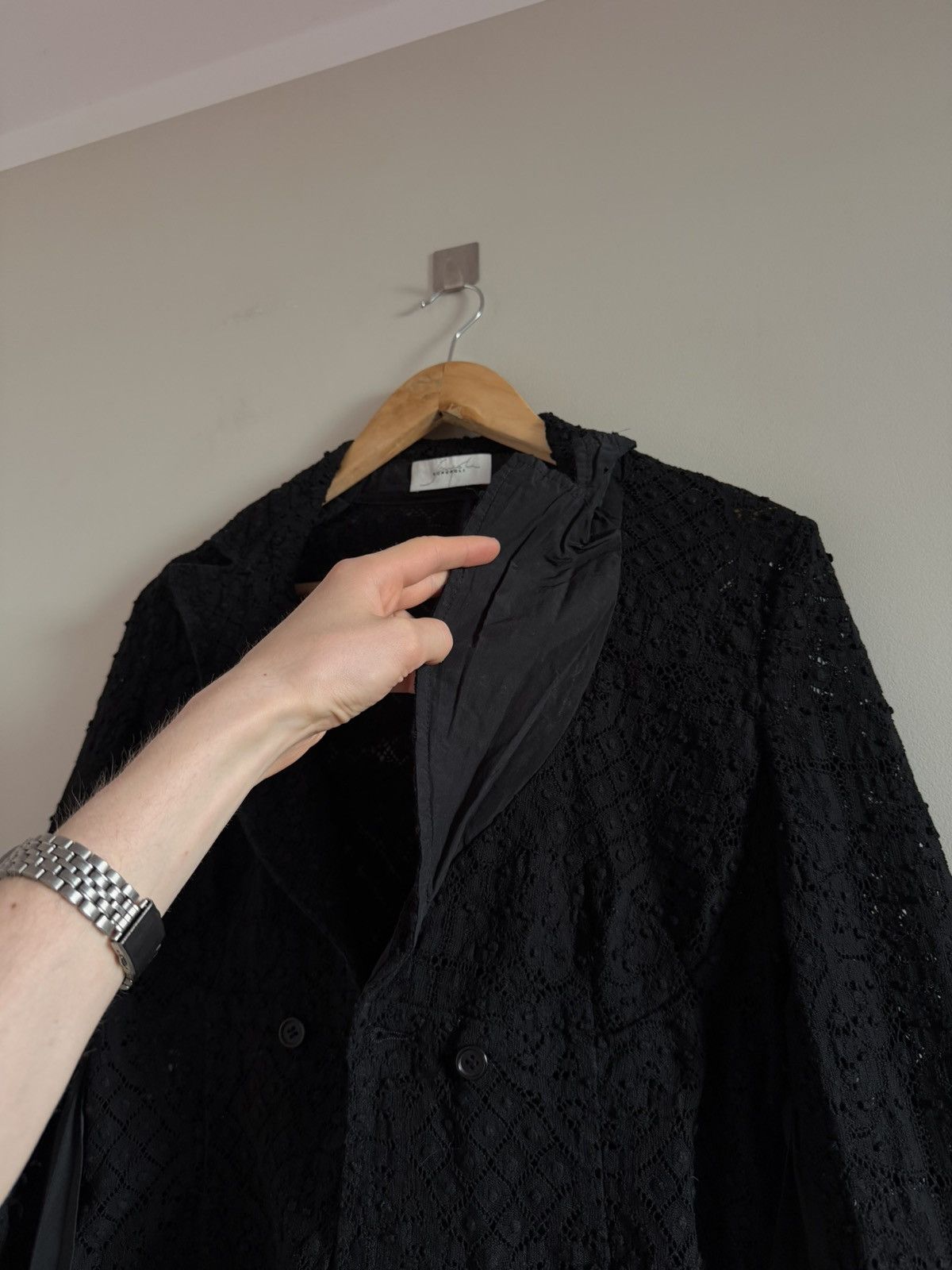 Other Black Lace Blazer w/ Nylon Panels & Asym Belt Size M / US 6-8 / IT 42-44 - 5 Thumbnail