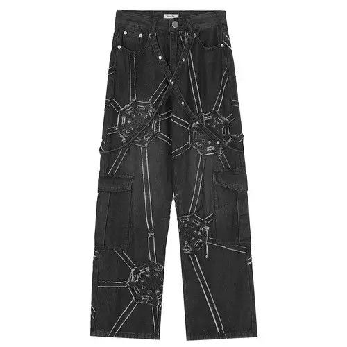 Net Splicing Baggy Jeans