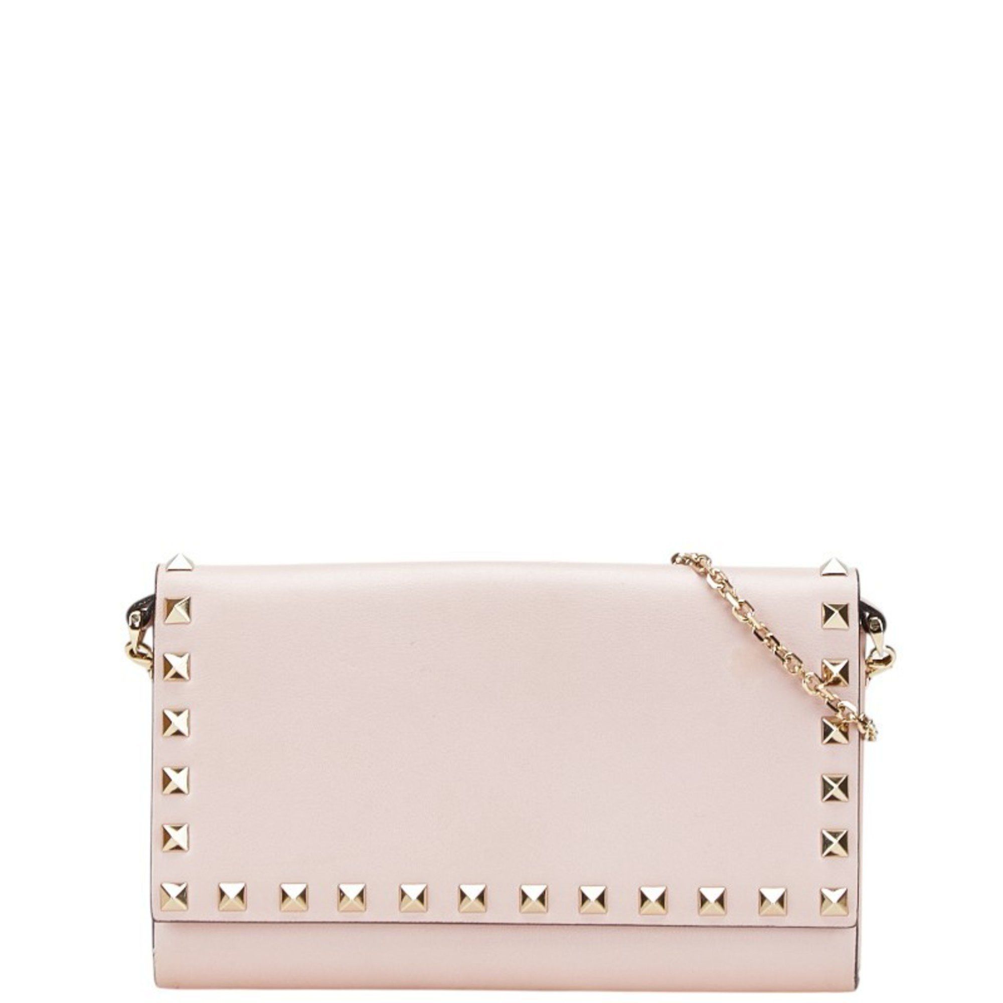 Valentino Rockstud Chain Wallet Shoulder Bag in Pink Leather for Women