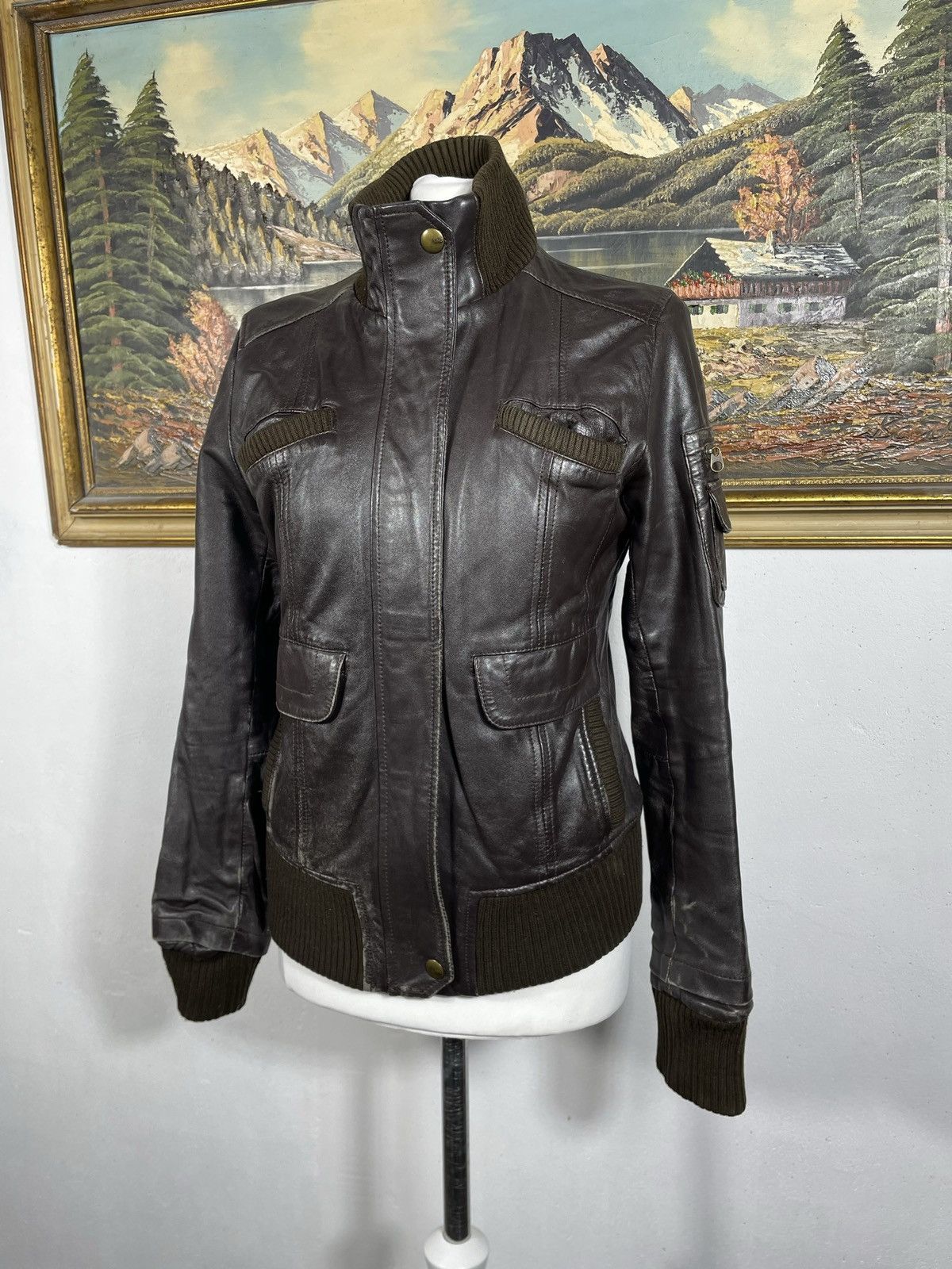 Vintage Brown Retro 90s Genuine Real Leater Bomber Punk Rock Cyber Size S / US 4 / IT 40 - 2 Thumbnail
