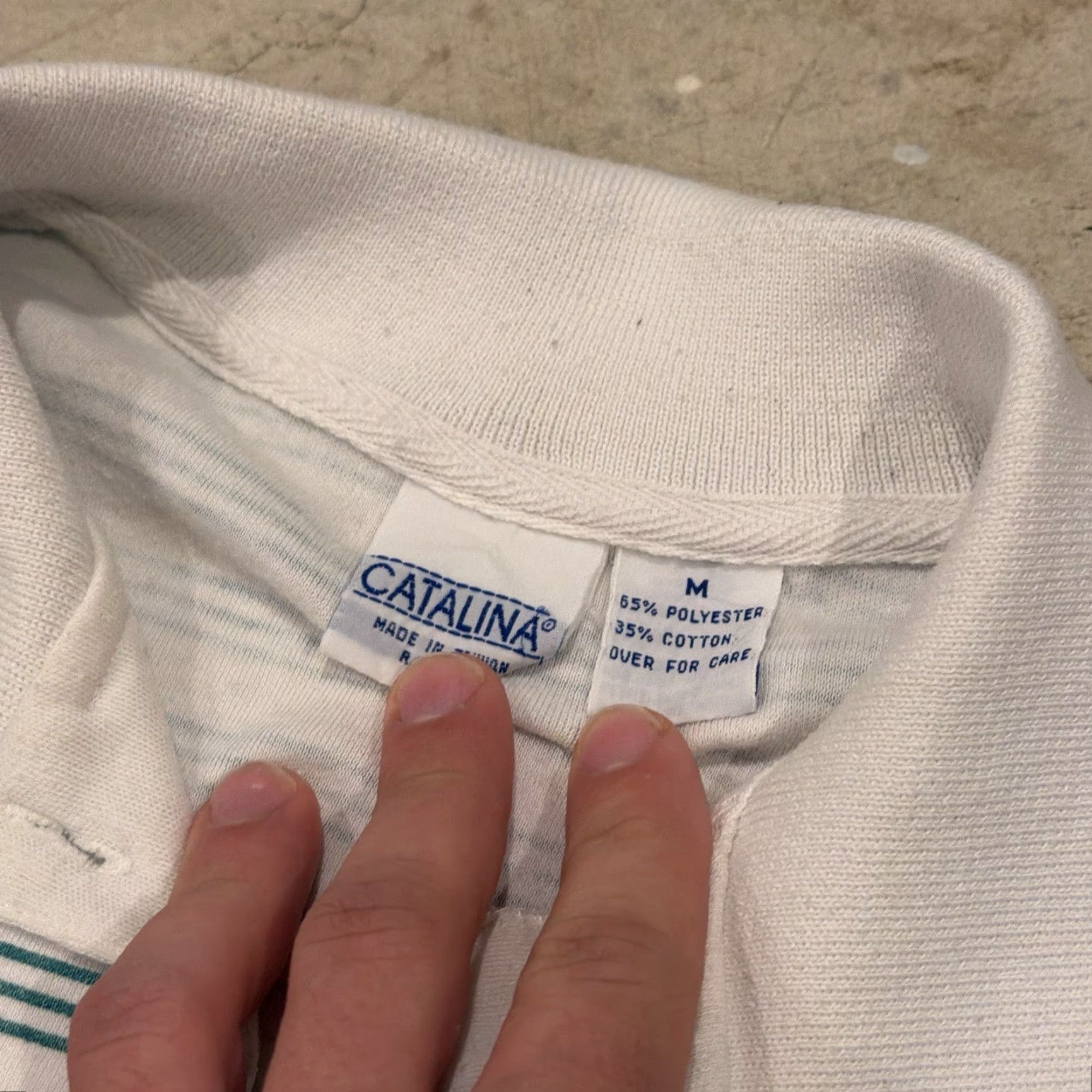 Catalina VINTAGE Catalina Polo Sweater Striped Preppy Green White Womens Size Medium Pullover Knit Long Sleeve Dolman Sleeve Collared Nautical Casual السفر Size M / US 6-8 / IT 42-44 - 3 Thumbnail